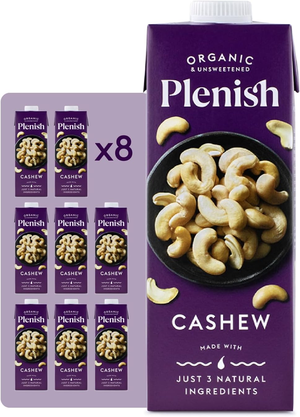Plenish Organic Unsweetened Cashew Milk 1L (Pack of 8)
