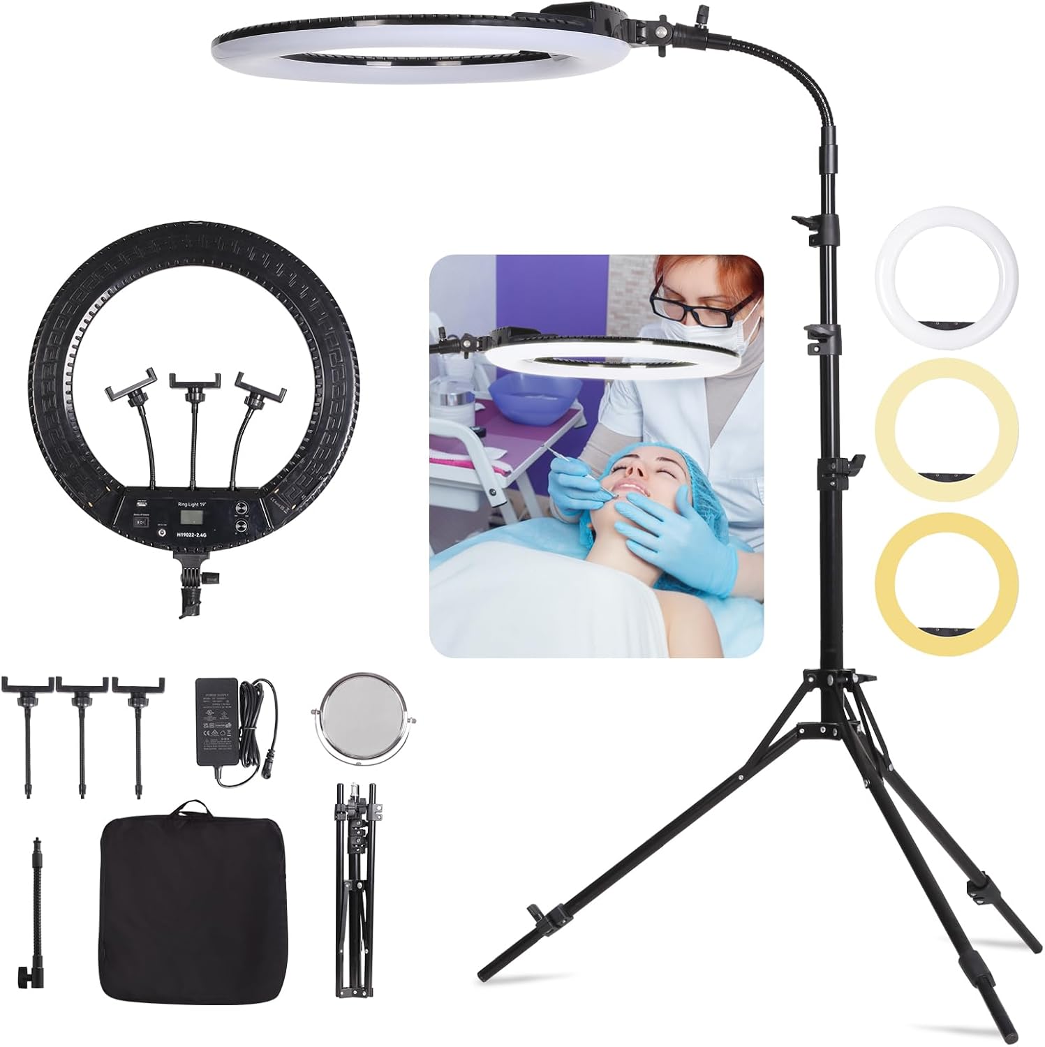 19 inch LED Ring Light Kit for Studio Portrait Photography, YouTube Video Recording, Live Streaming, Eyebrow Tattooing, Eyelash Beauty, Beauty Makeup and Lighting