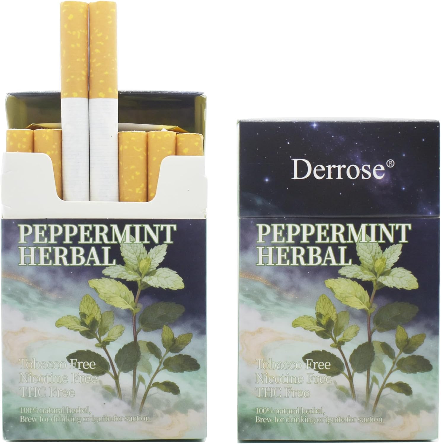 Derrose® Peppermint Herbal Cigarettes, Nicotine & Tobacco Free Smokeless Inhalers to Help Quit Smoking, 2 Packs (40 Sticks Total)