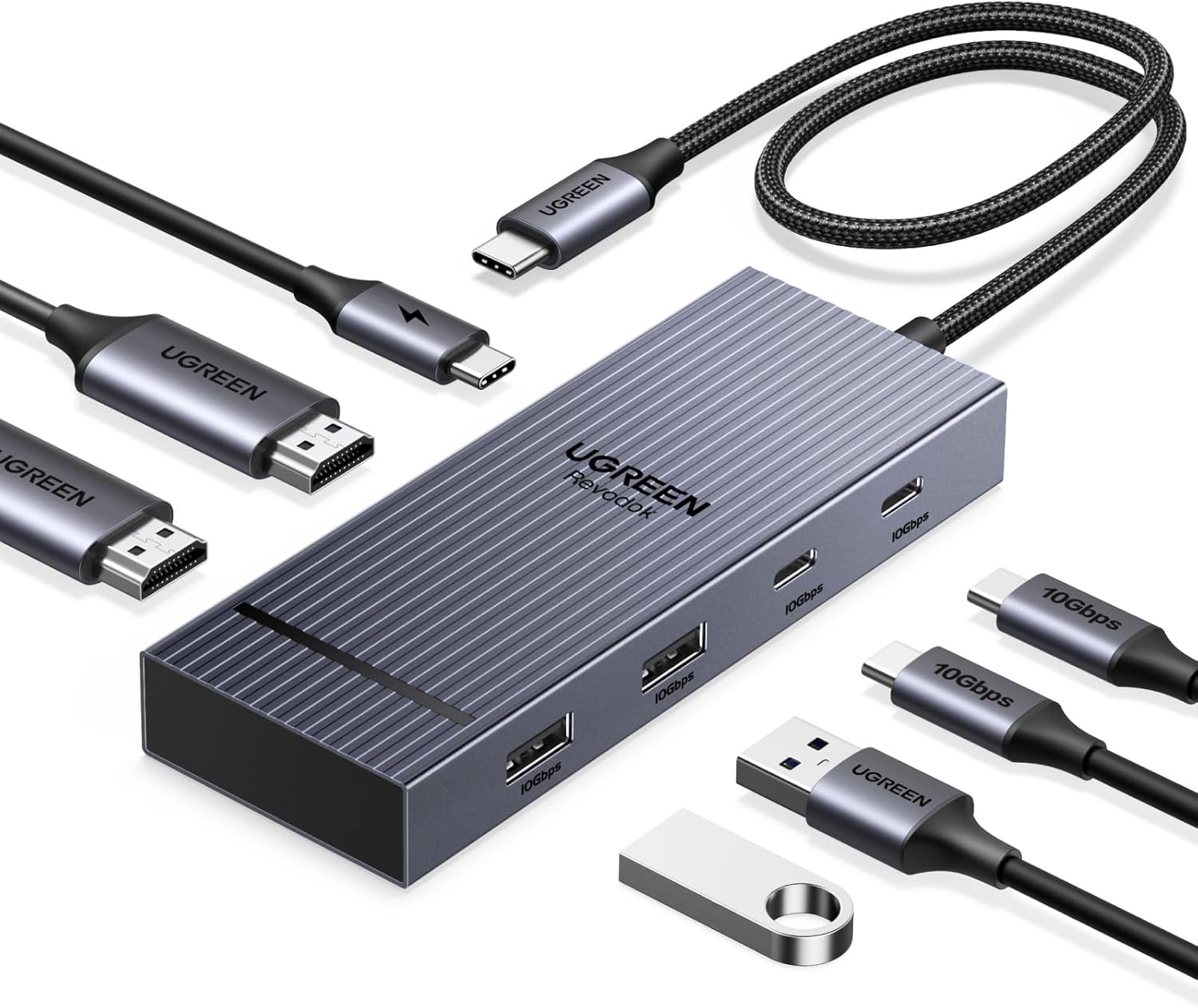 UGREEN Laptop Docking Station Dual Monitor, Revodok Pro 7-in-1 USB C Hub, Dual 4K@60Hz with 2 HDMI, 4x 10Gbps USB-A/C Data Ports, 100W PD, Aluminum USB-C Dock for Dell, HP, Thinkpad Laptops and More