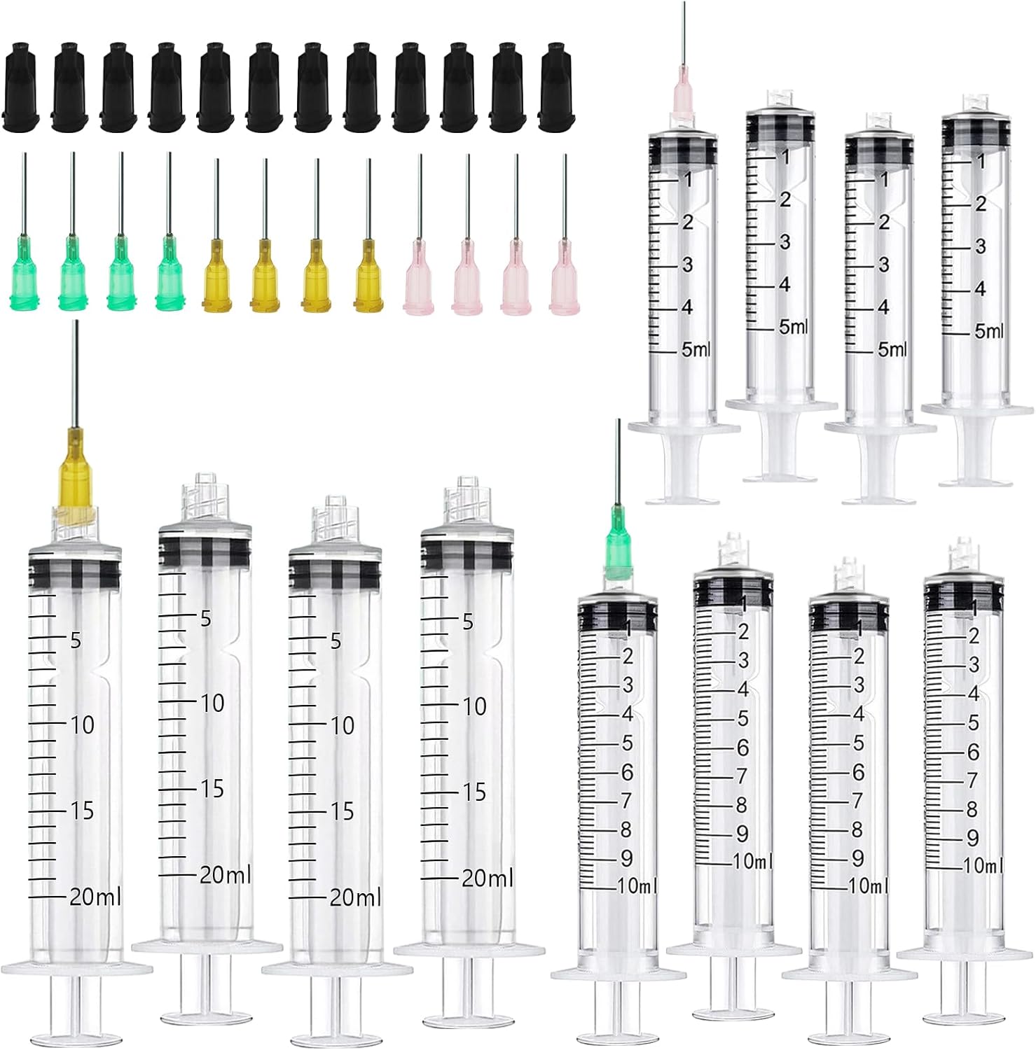 12Pcs Syringe 5ML 10ML 20ML, Reusable Fodder Syringes, Plastic Syringe Set, Glue Syringes for Lab, Glue, Industrial, Scientific Labs