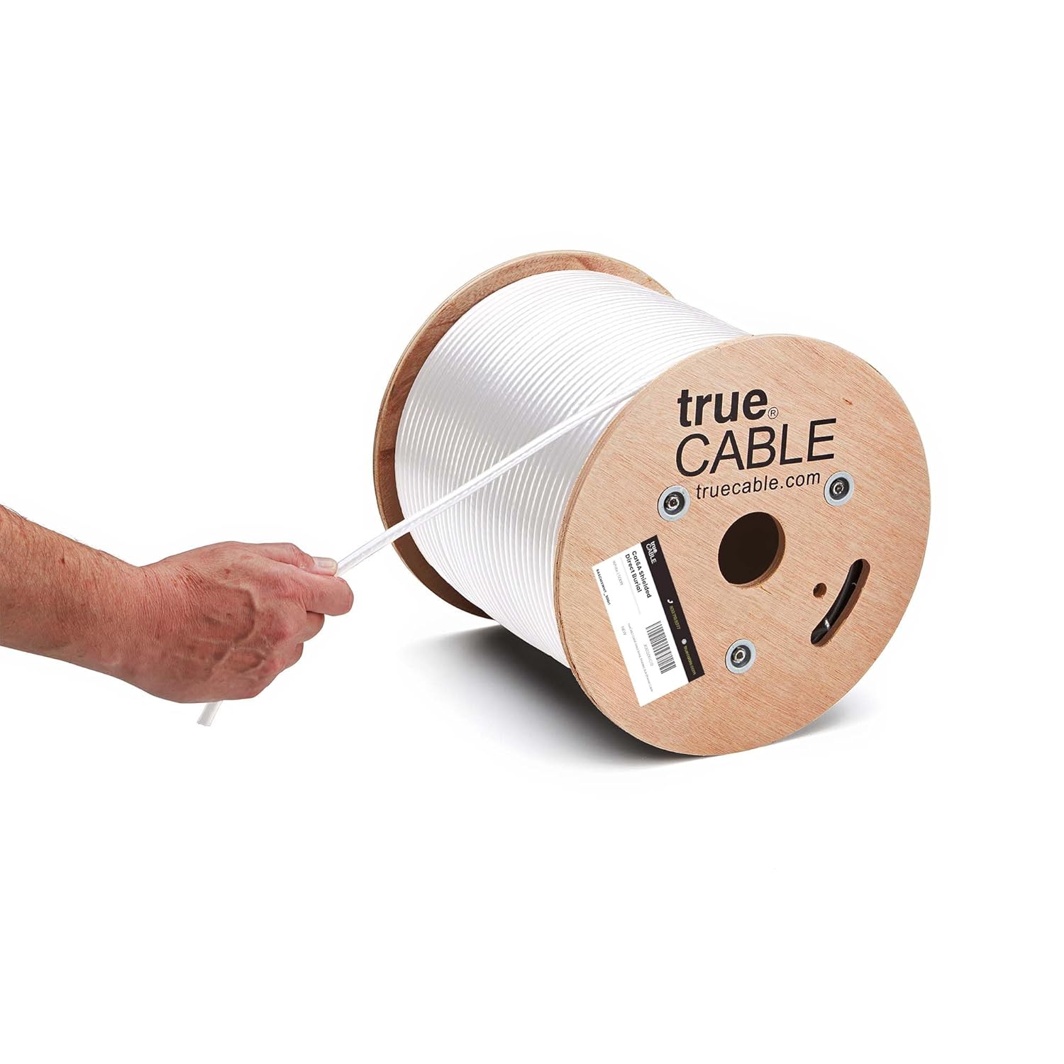 TRUE CABLE Cat6A Direct Burial Bulk Ethernet Cable, Shielded F/UTP, 500ft, White, Waterproof, Outdoor OSP Jacket, 23AWG Solid Bare Copper, 750MHz, PoE++ 100W