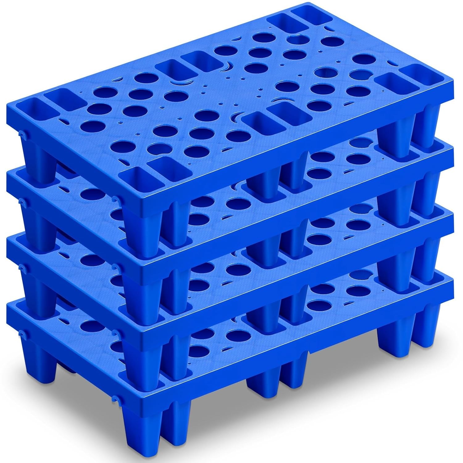 4 Pieces Nestable Moisture Proof Plastic Pallets 19.6 x 11.8 x 3.9 Inch Blue Lightweight Floor Pallet with Breathable Grid for Supermarket Restaurant Shop Warehouse Basement Storage