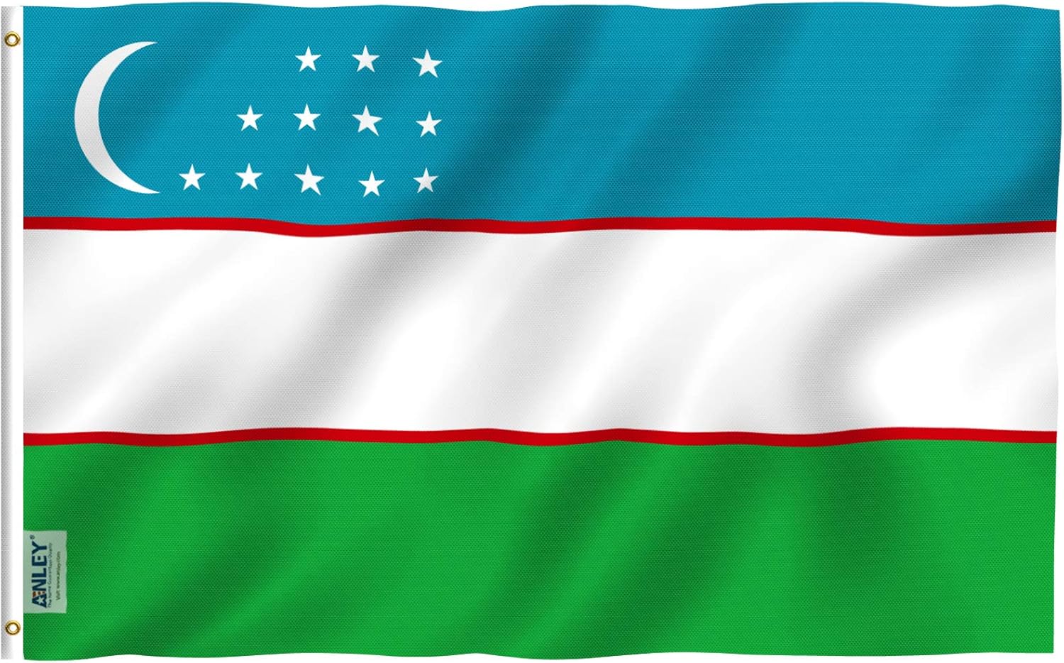 ANLEY Fly Breeze 3x5 Feet Uzbekistan Flag - Vivid Color and UV Fade Resistant - Canvas Header and Double Stitched - Republic of Uzbekistan Flags Polyester with Brass Grommets 3 X 5 FT