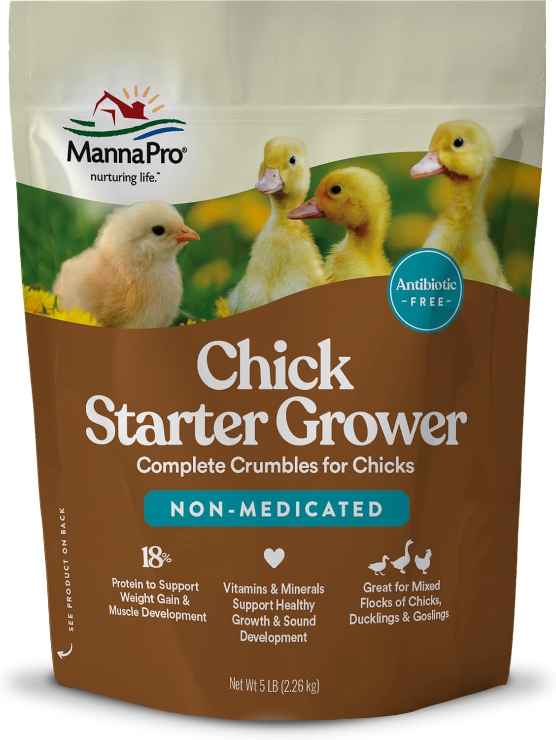 Manna Pro Chick Starter Feed – Non-Medicated Crumbles with Vitamins and Minerals – Complete Nutrition for Baby Chicks and Young Poultry – Starter Feed for Chickens – 5 lb Bag