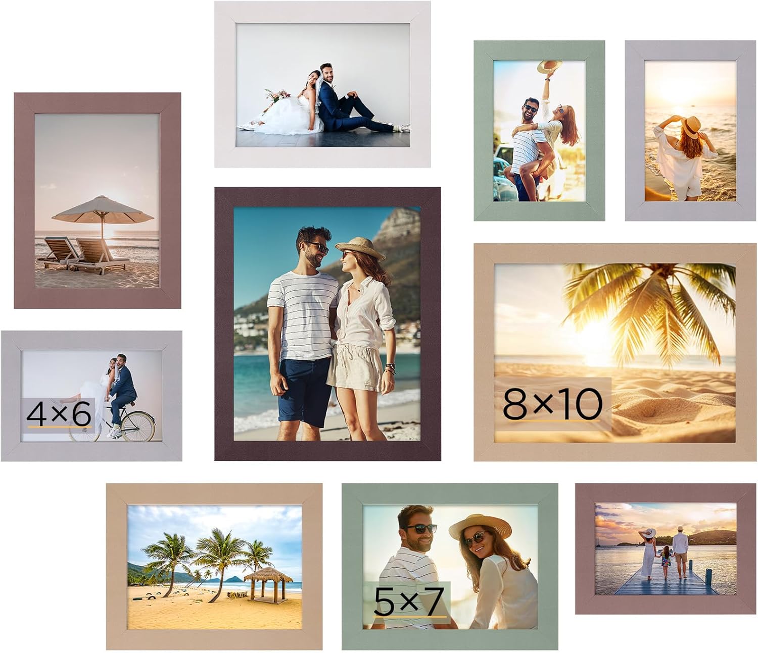 Funtopia Picture Frames, 10 Pack Picture Frames Collage Wall Decor, Gallery Wall Frame Set for Wall or Tabletop Display, Multi-size with 8x10, 5x7, 4x6 Family Photo Frames