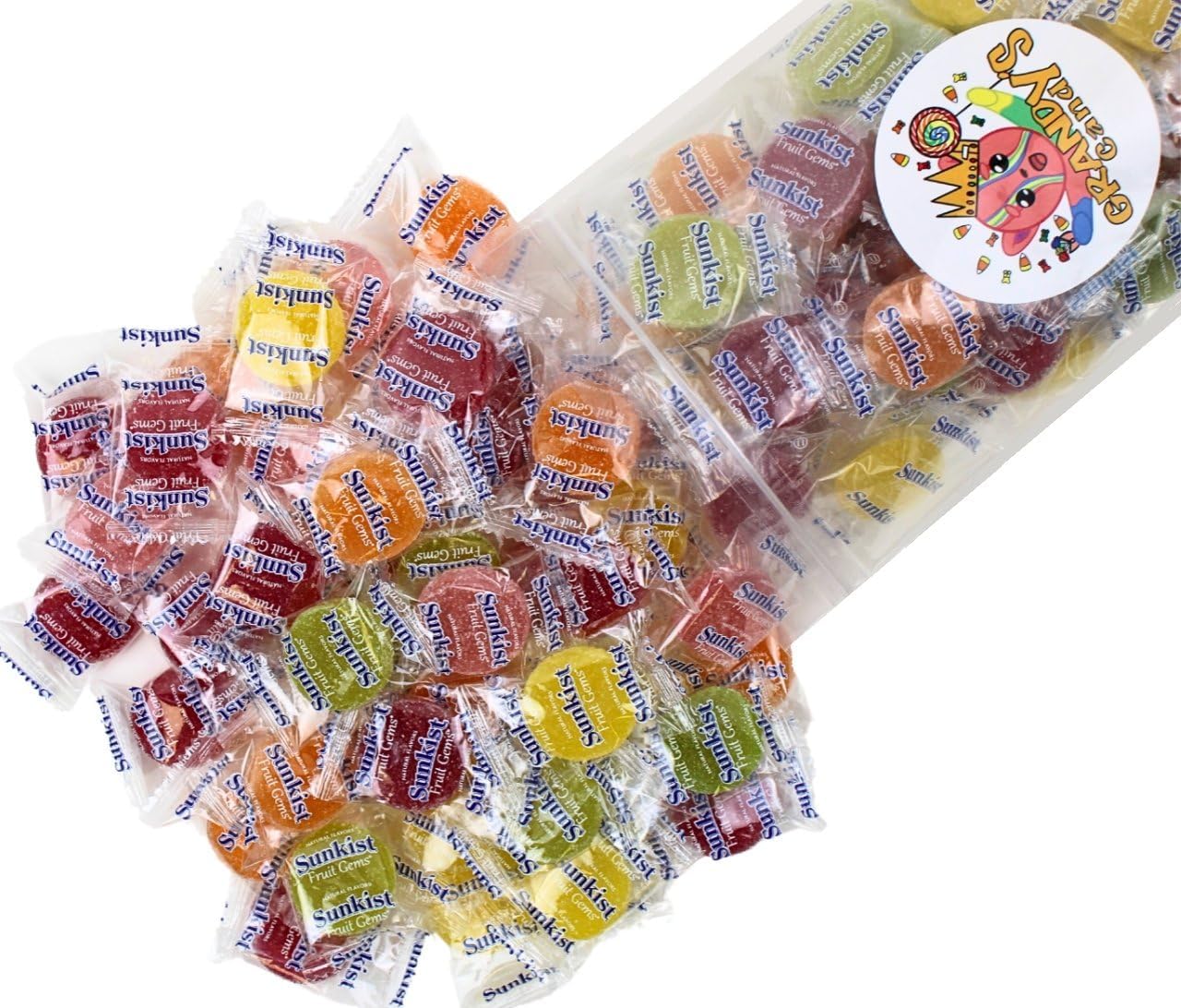 Grandys Candys Sunkist Fruit Gems, Individually Wrapped, Soft Sugar Dusted -Bulk Candy- All Natural- Nostalgic Flavors- Perfect for Sharing, Candy Bowls, Celebrations, and More! (1 Pound)