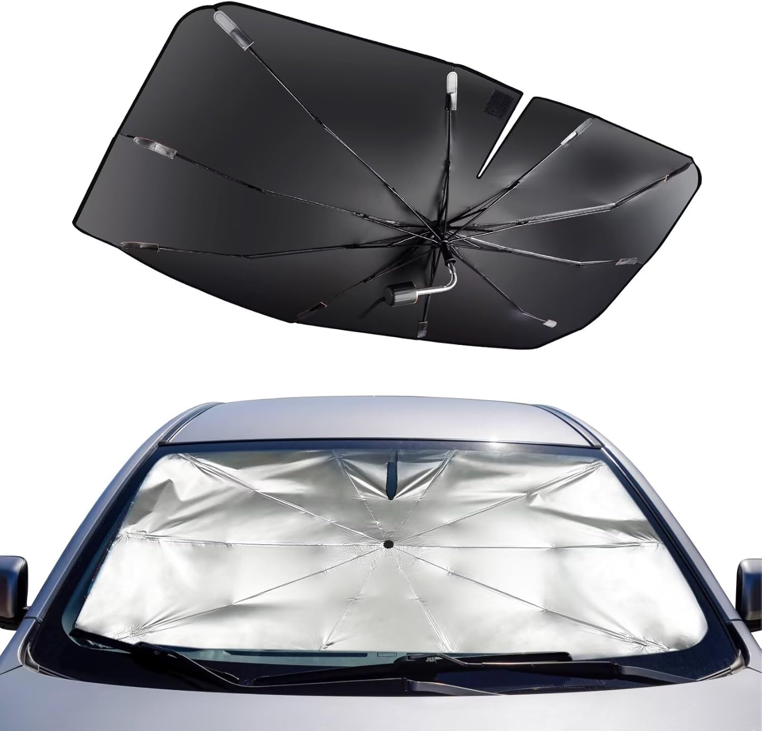 Mulor Sunshade for Car Windshield Foldable Sunshade Umbrella Car Front Window 360°Rotatable and Bendable Support Bar