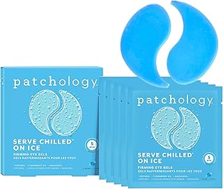 Patchology Iced Cooling Under Eye Mask Patches with Peptides, Cloudberry Oil and Bakuchiol. Cool eye gels to firm skin and soothe, reduce fine lines and under eye bags 5 Pair