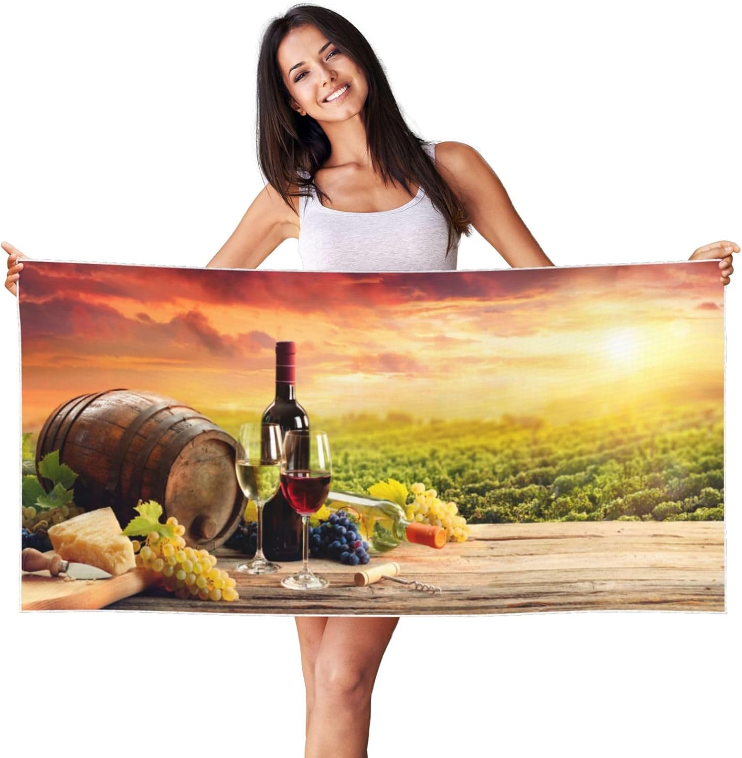 HDTVTV Sunset Wine And Cheese, Peach Skin Velvet Beach Towel Ultra Soft Bath Towel Quick-Drying Beach Blanket