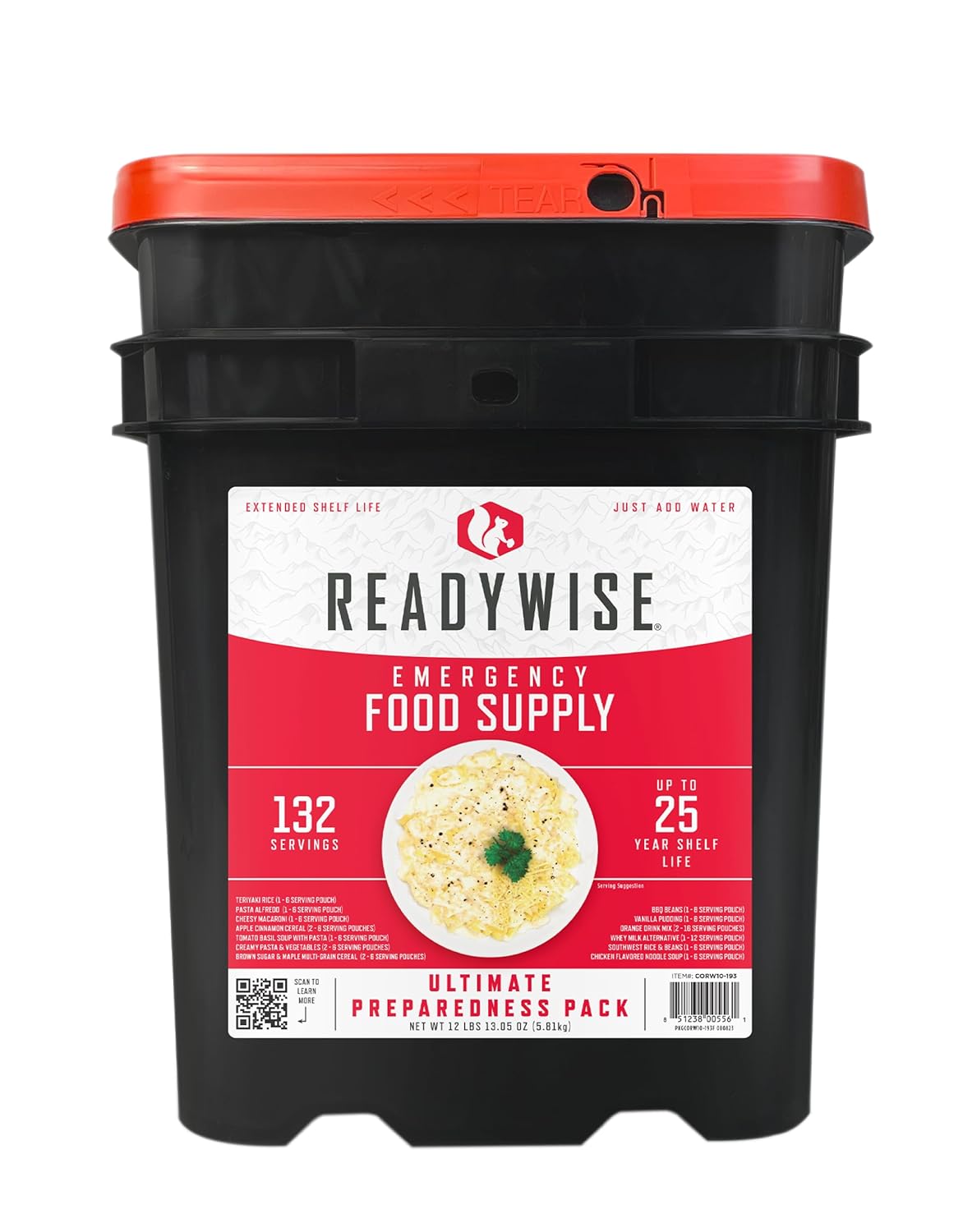 READYWISE - Emergency Food Supply, 132 Servings, 1 Bucket, Freeze-Dried, MRE, Survival and Adventure Essentials for Camping, Hiking & Emergencies, Individually Packaged, Up to 25 Year Shelf Life