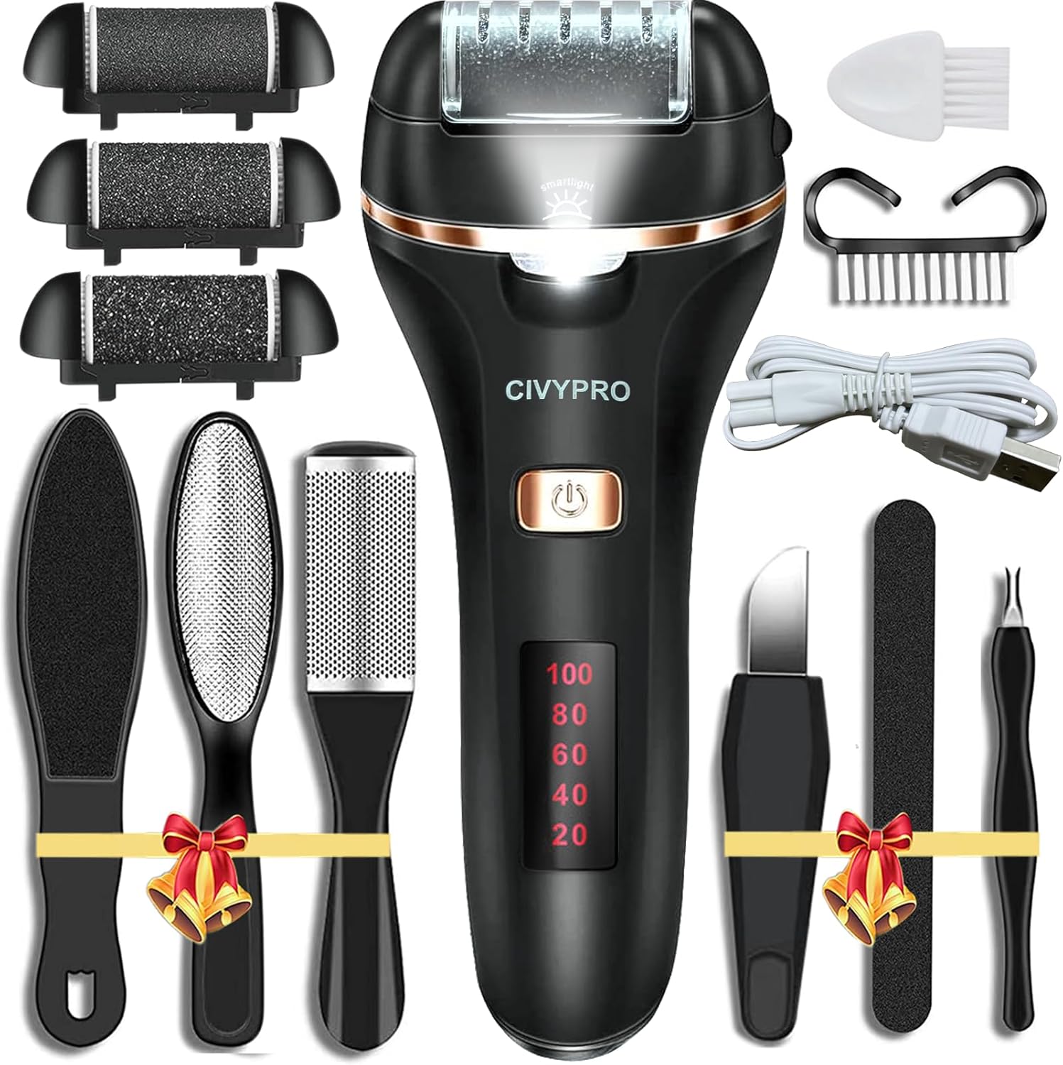 Electric Foot Callus Remover- Long Service Time, Rechargeable Electronic Foot File- Ideal Gift, Professional Pedicure Tools, Waterproof Foot Scrubber, Pedicure Kit Feet Care for Dead Skin (Black)