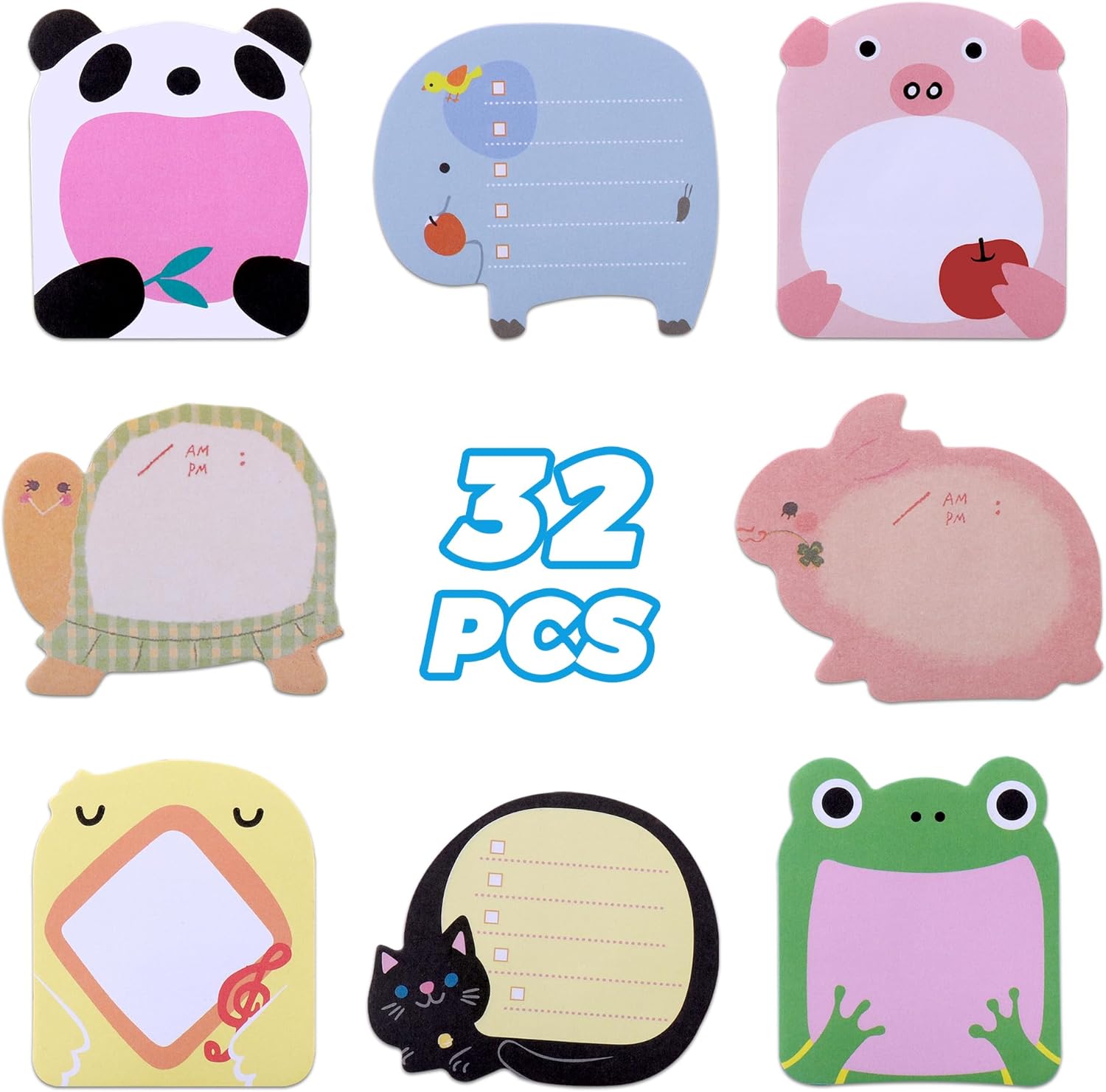 JIANTA 32 Pack Cute Animal Sticky Notes for Party Bags, 8 Styles 640 Sheets Party Bag Fillers for Kids, Party Favour Cartoon Animal Sticky Notes Set