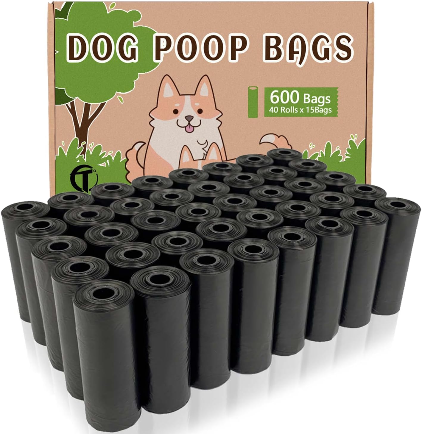 AiTodos® 600 Dog Poo Bags, Black, 31 x 22 cm, Poo Bags Dogs-Polyethylene Material(40 Rolls of 15 Counts)