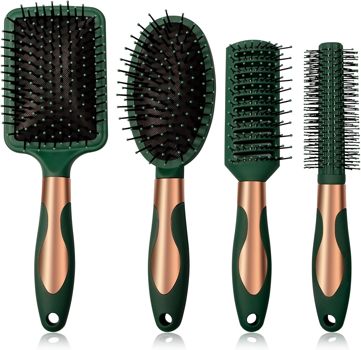 HairBrush Set Anti Static Massage Oval Comb Round Hair Brush Vent Hair Brush Detangling Brush Paddle Brush for Women Men Green