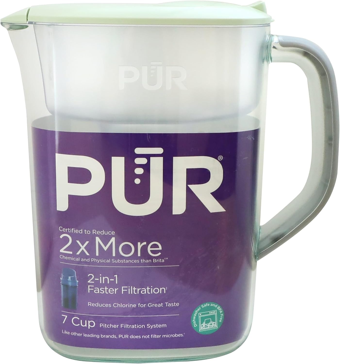 PUR 7-Cup Water Pitcher, 1 Genuine Filter, Cleaner, Great-tasting Water, Dishwasher Safe, Powerful, Faster Filtration, LockFit Cap Design - Lime