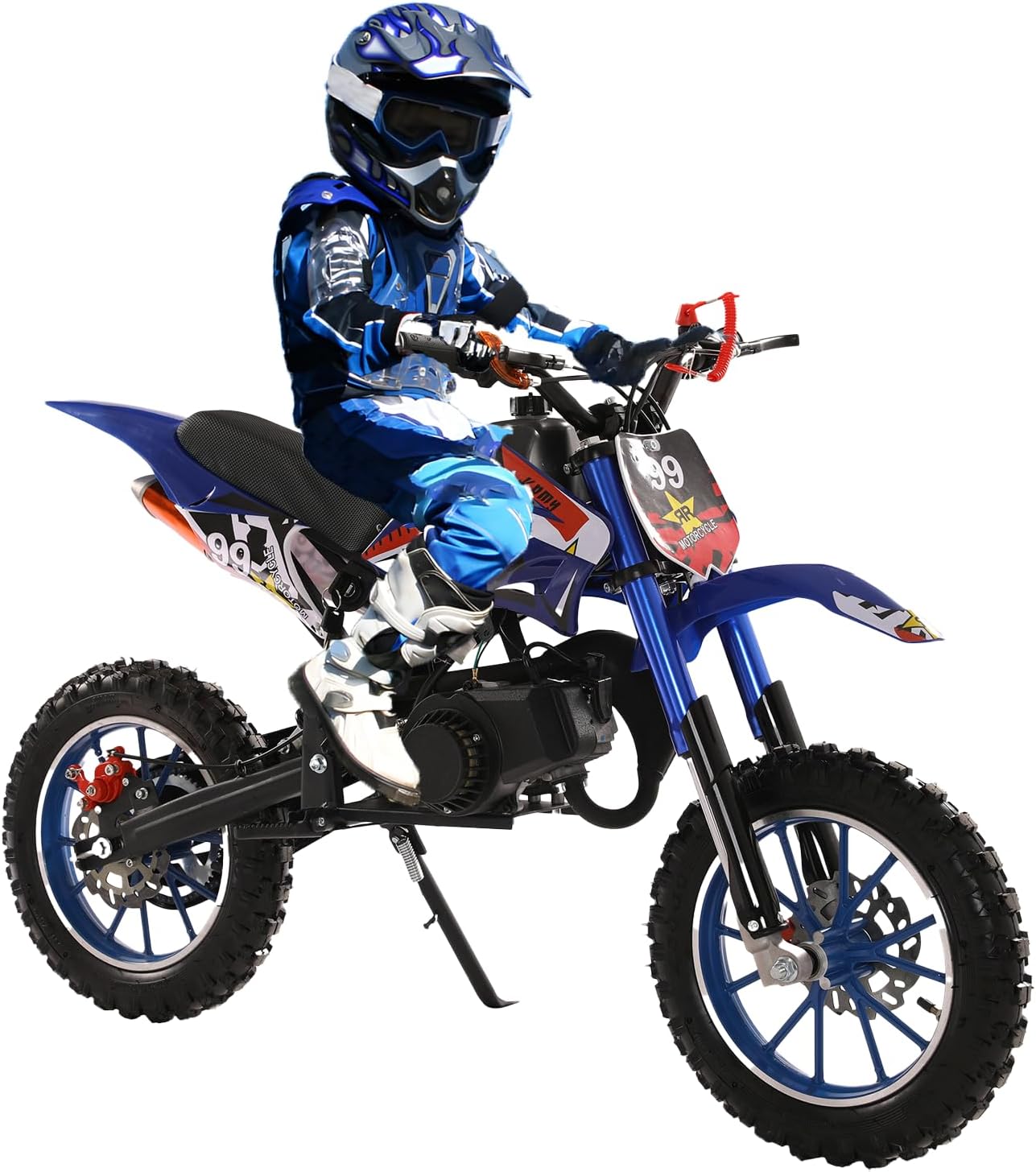 loyliawa 49cc Kids Dirt Bike - Gas Powered Motocross Motorcycle for Boys & Girls Ages 8-12, Off-Road Mini Bike with Dual Disc Brakes & 40KM/H Max Speed - Perfect Children's Day/Birthday Gift Blue