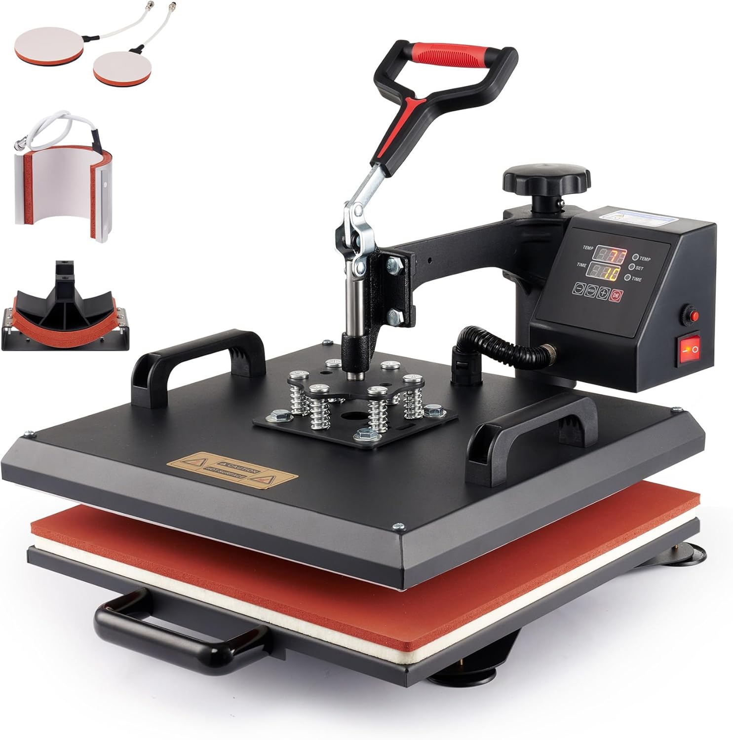 CREWORKS Heat Press Machine 38 X 38 cm 5 in 1 Multifunctional Heat Press 360 Degree Swivel Press Machine for T Shirt Mug Hat Cap Plate Transfer Printer (38 X 38 cm 5 in 1)
