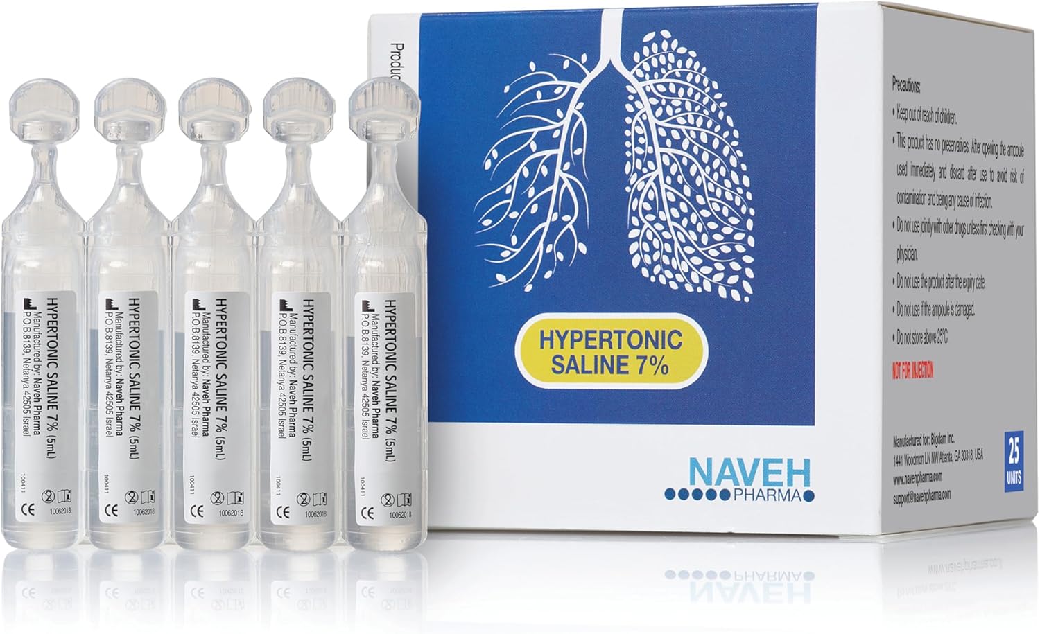 NAVEH PHARMA RSV 7% | Hypertonic Saline Solution for Nebulizer Machine | Saline Nebulizer for Adults | Clear Lungs & Airways | Inhalation Solution | Nebulizer Diluent | 25 Bullets (0.17 Fl Oz)