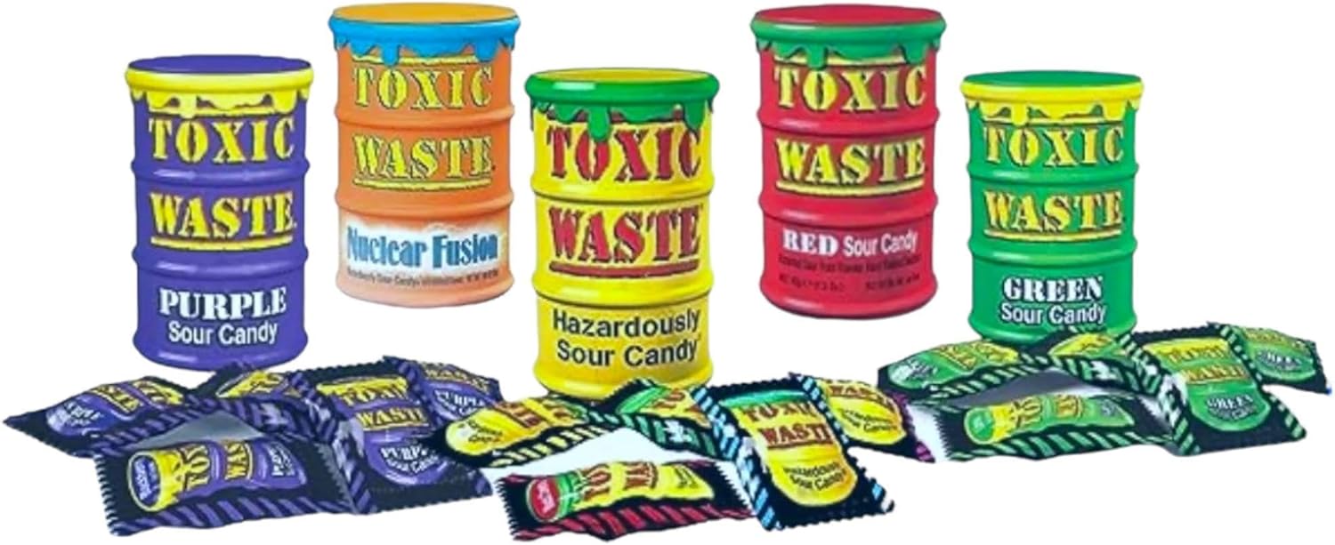Caribou Candy Sweet Hamper - For Toxic Waste Hazardously Sour Candy Sweets - 5x Mixed Variety Drums: 5 Sour Flavours in Each Colourful Iconic Drum