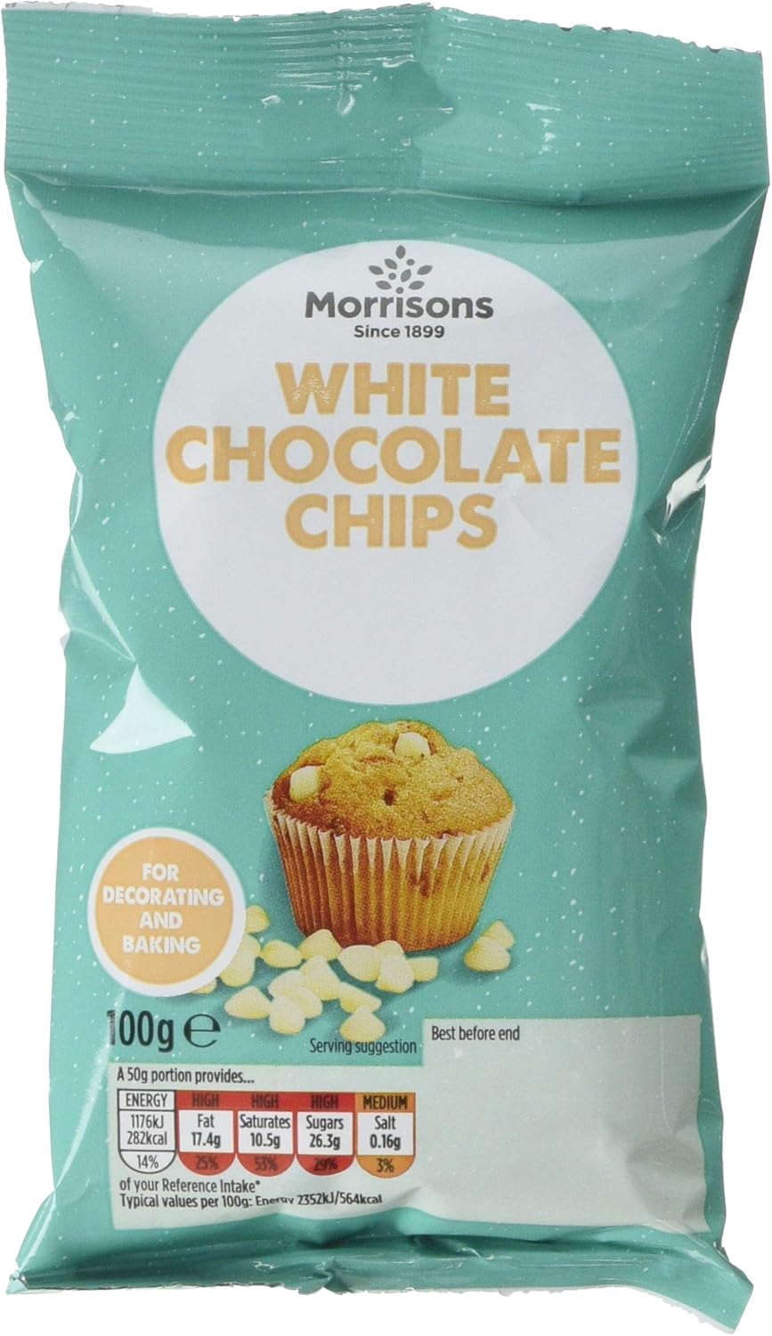 Morrisons White Chocolate Chips, 100 g, Pack of 9