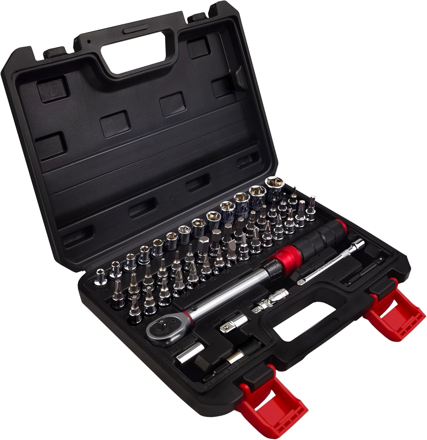 50Pcs Bike Torque Wrench Set, 1/4" Drive Click Torque Wrenches (20-240IN.LB/2.3-27.1N.M) Bicycle Torque Wrench 72-Tooth Ratchet Bit Sockets Extension Bar Adapters for MTB E-Bike Motorcycle