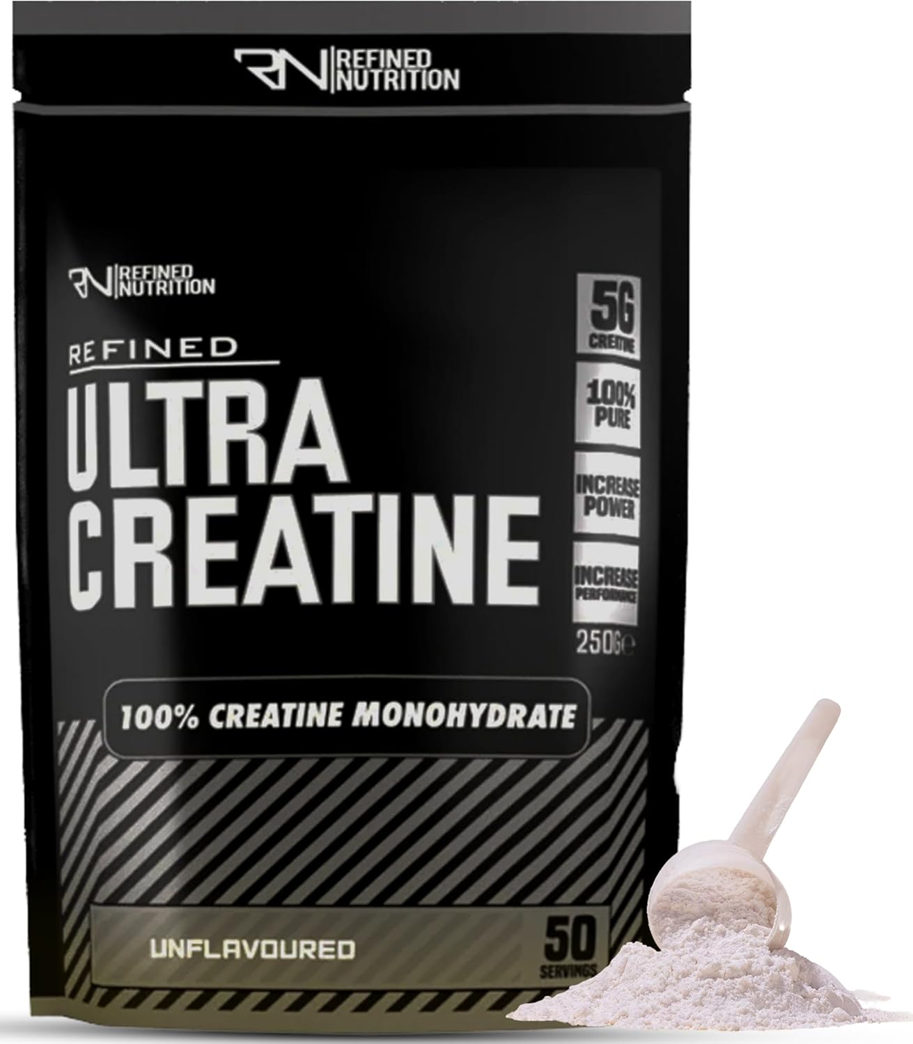 Refined Nutrition Micronised Creatine Monohydrate Powder 250g (50 Servings) - 5g Per Serving Unflavoured Pure Creatine Powder for Strength, Recovery & Muscle Growth - Gym Supplements for Men & Women
