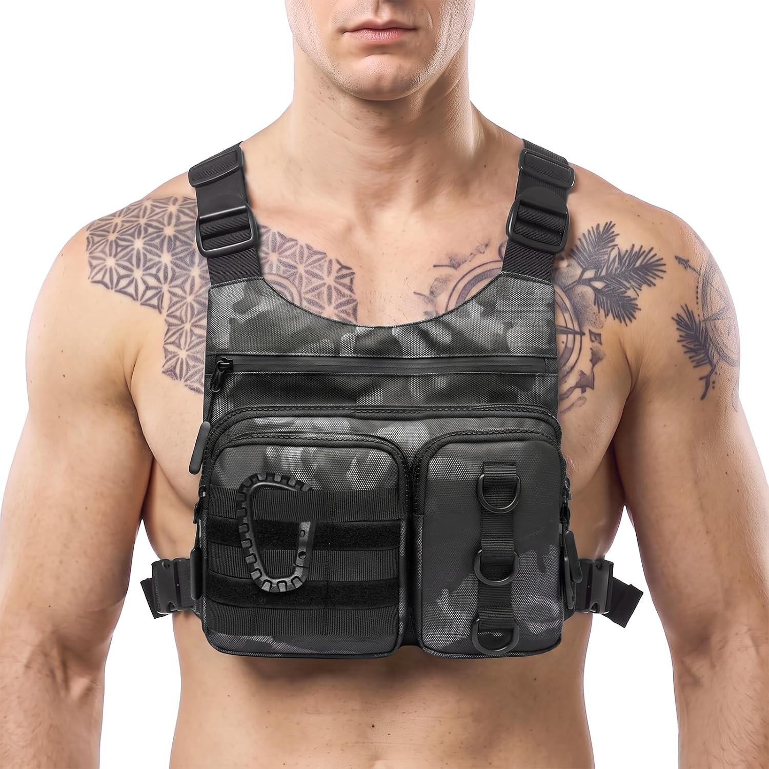 Criuage Outdoor Chest Bag for Men, Lightweight Running Vest with Water Bottle Pocket, EDC Chest Pack for Hiking,Cycling