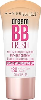 Maybelline Dream Fresh Skin Hydrating BB cream, 8-in-1 Skin Perfecting Beauty Balm with Broad Spectrum SPF 30, Sheer Tint Coverage, Oil-Free, Medium/Deep, 1 Fl Oz