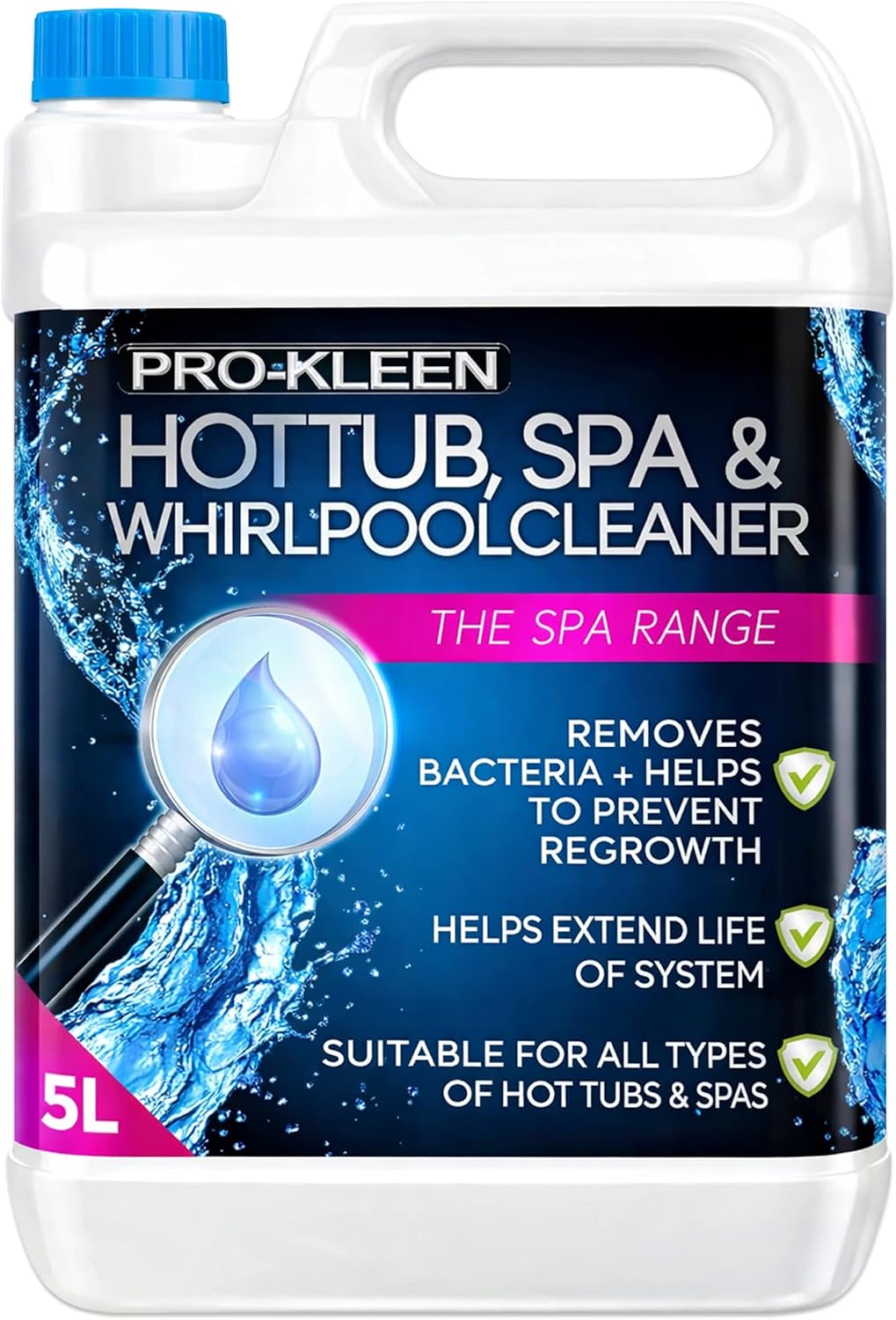 Pro-Kleen Whirlpool Bath and Hot Tub Internal Pipe System Flush Cleaner (5L) - Provides a Deep, Hygienic Clean to Remove Limescale, Soap, Oil, Grease & Unpleasant Smells, Blue