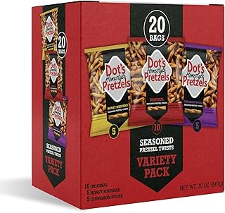 Dot's Pretzels Variety Pack, Original, Honey Mustard, and Cinnamon Sugar Pretzel Twists, Healthy Kids Snacks, 1oz Grocery Sized Bags (20 Count)