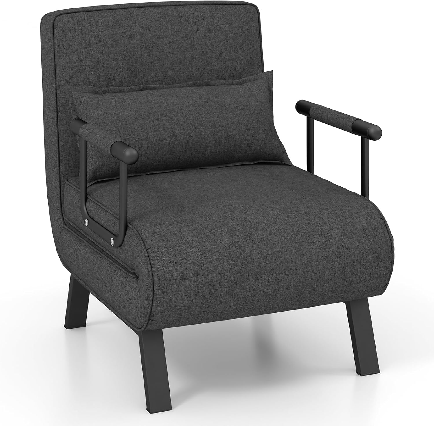 COSTWAY Folding Sofa Bed, 4-in-1 Convertible Single Sofa Chair Bed with 6-Position Adjustable Backrest and Pillow, Padded Seat Lounge Couch Guest Sleeper Recliner Armchair for Living Room (Dark Grey)