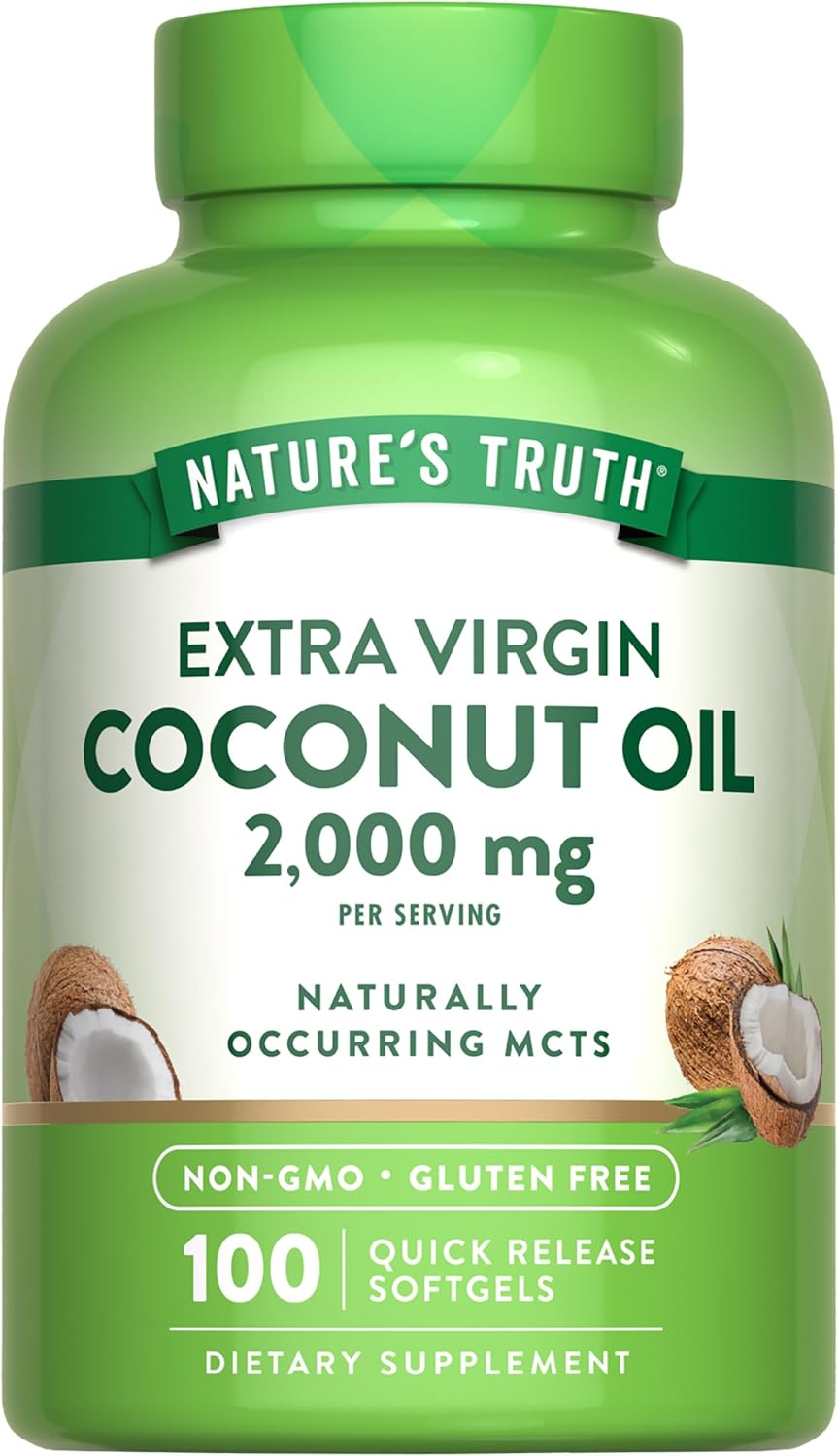 Nature's Truth Coconut Oil Supplement | 100 Softgels | Naturally Occurring MCTs | Non-GMO & Gluten Free