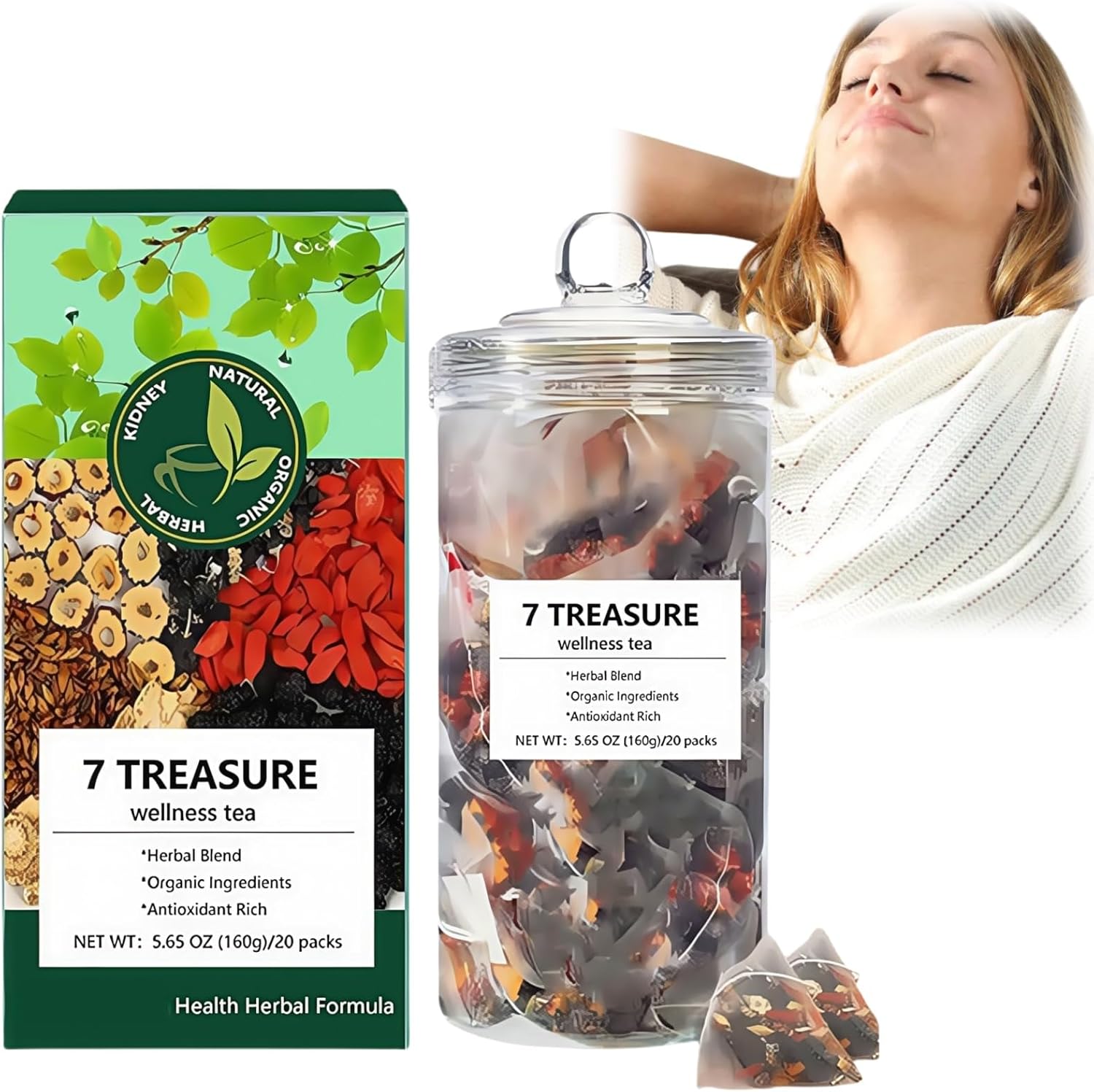 7 Treasure Wellness Tea,Natural Formula Gins/Eng Seven Treasure Tea Bags,Nourishing Liv/Er Tea,Gins/Eng 7 Treas-ure Kid/Ney Te-a,Chinese Li/Ver Care Teas for Adults,Organic Kid/Ney Cleanse De/Tox Te-a