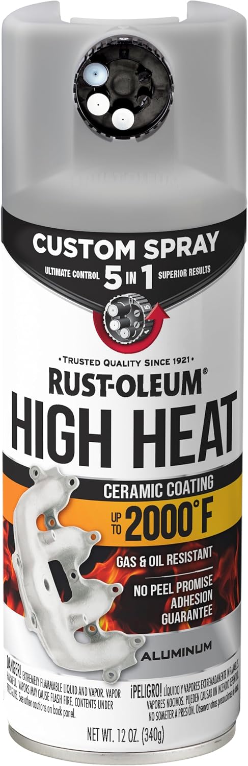 Rust-Oleum High Heat 5-in-1 Spray Paint, Flat Aluminum | 5 Spray Patterns | Heat Resistant to 2000 F | Ceramic Formula | Gas & Oil Resistant | Stops Rust Formula | Any-Angle Spray