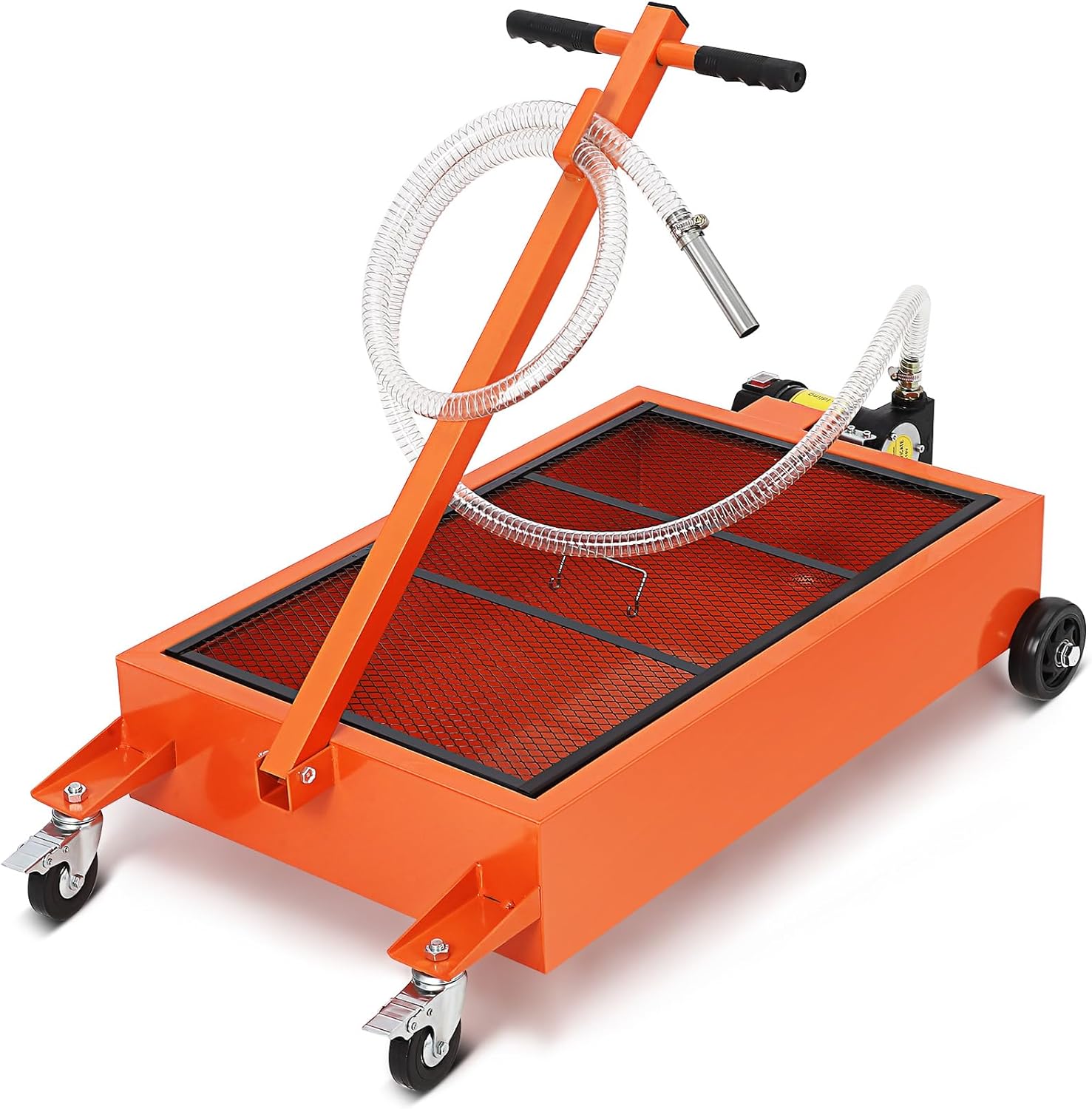 Oil Drain Pan, 20 Gallon Low Profile Oil Drain Pan with Electric Pump,76L Oil Change Pan with 8.2ft Hose & Folding Handle, Rolling Oil Drain Cart for Car, SUV, Trucks Oil Draining