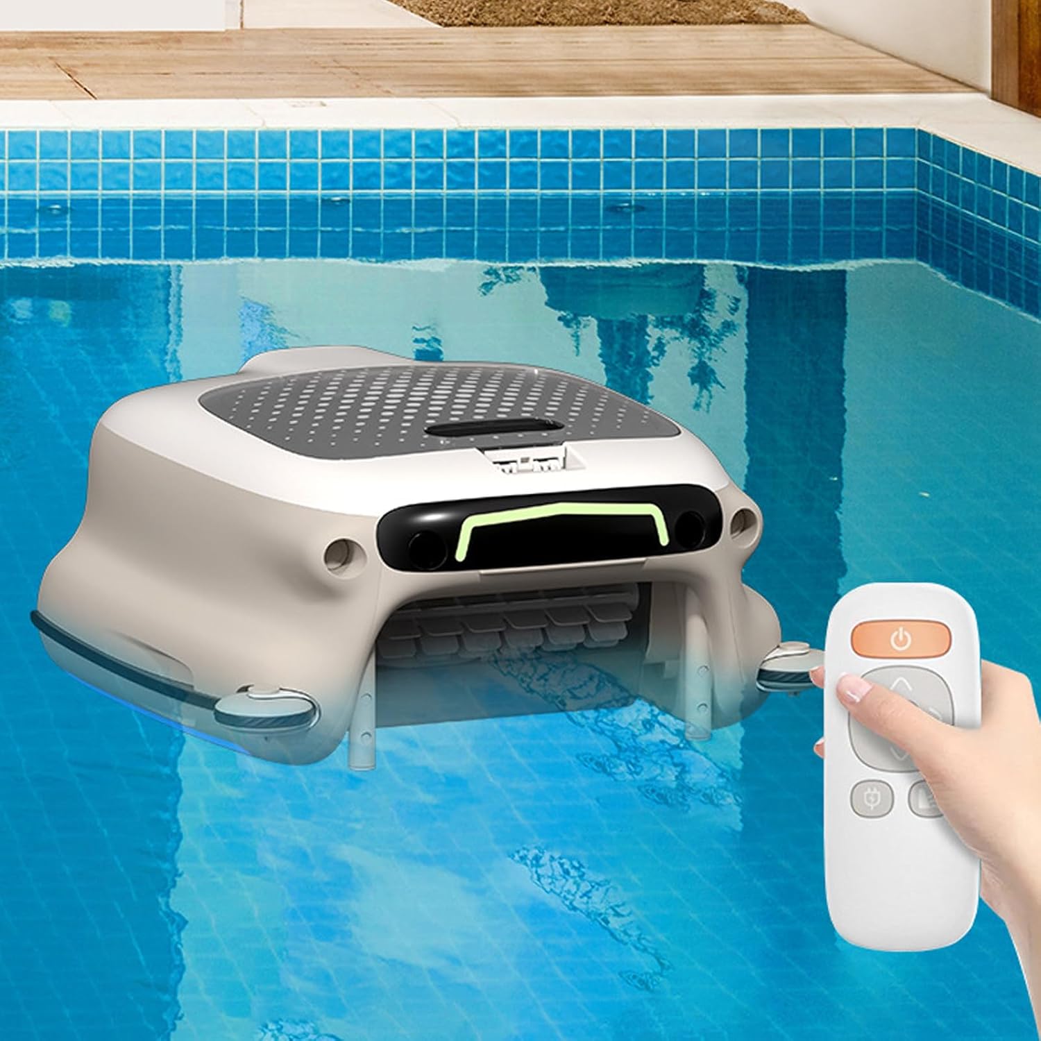 VNATWGOO Robotic Pool Maintenance Robot, Cordless Pool Skimmer Cleaner, 5-6H Battery Life, 3H Fast Charge, Auto-Cleans Leaves, Hair
