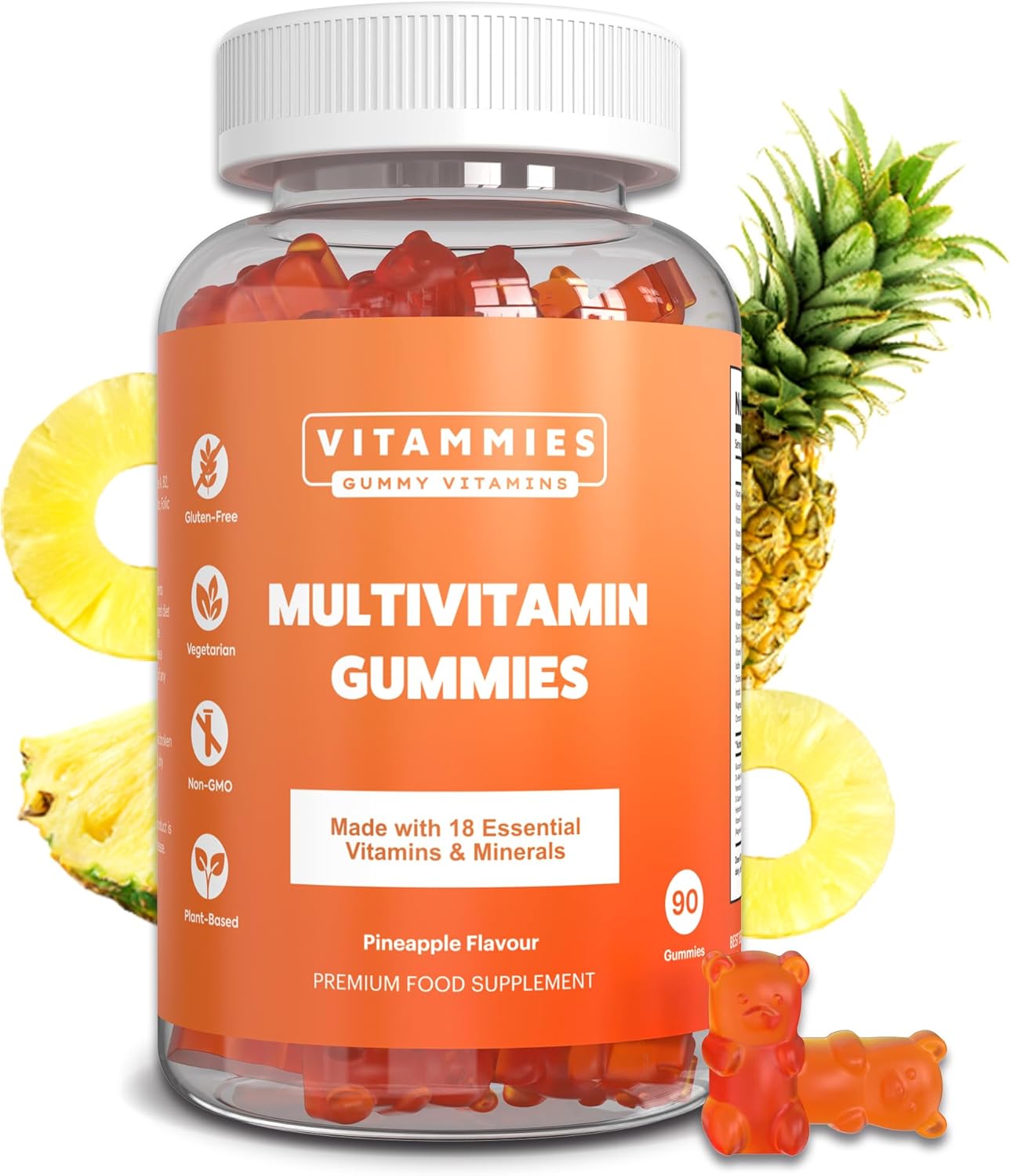 Vitammies Vegan Multivitamin Gummies for Women & Men | 3 Months Supply | 18 Multivitamins & Minerals | 90 Vitamin Gummies | Vitamin C, A, D, B, Biotin & Zinc | Chewable Vitamins for Adults