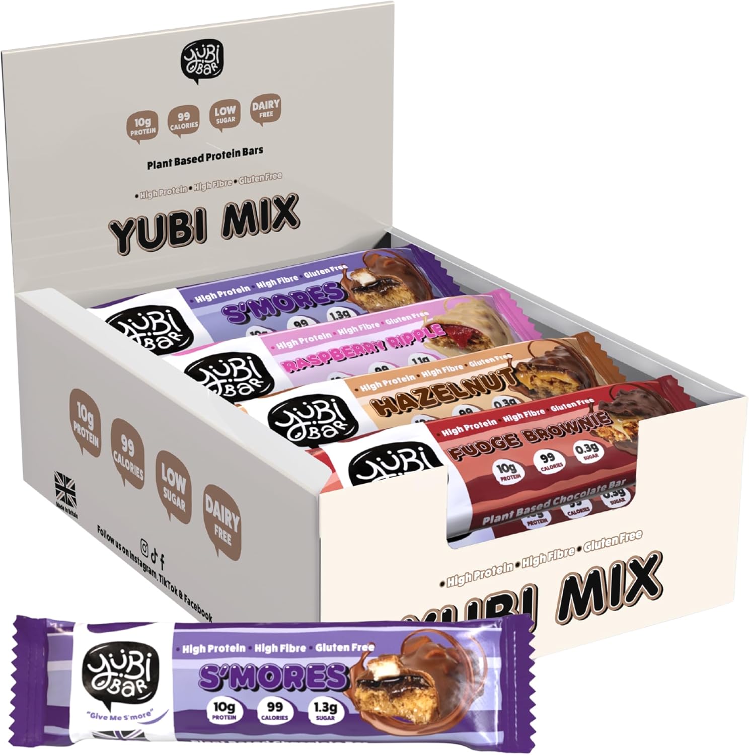 Yubi Mix Variety Box 12 Pack - Protein Bars - 99 Calories, High Protein, High Fibre, Low Sugar, Gluten Free and Dairy Free - Healthy Snacks/Nutrition Bar - Chocolate Bars - 420g