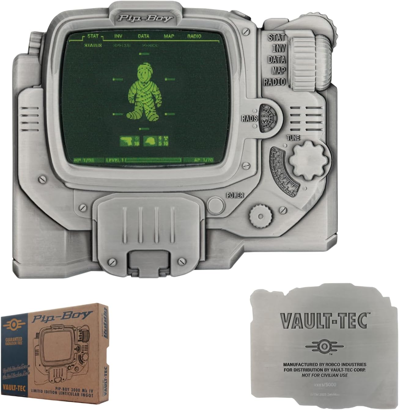 Fallout Pip-Boy Limited Edition Lenticular Ingot – Special Numbered Metal Collectible Vault-Tec Merchandise – Officially Licensed (5000 worldwide)