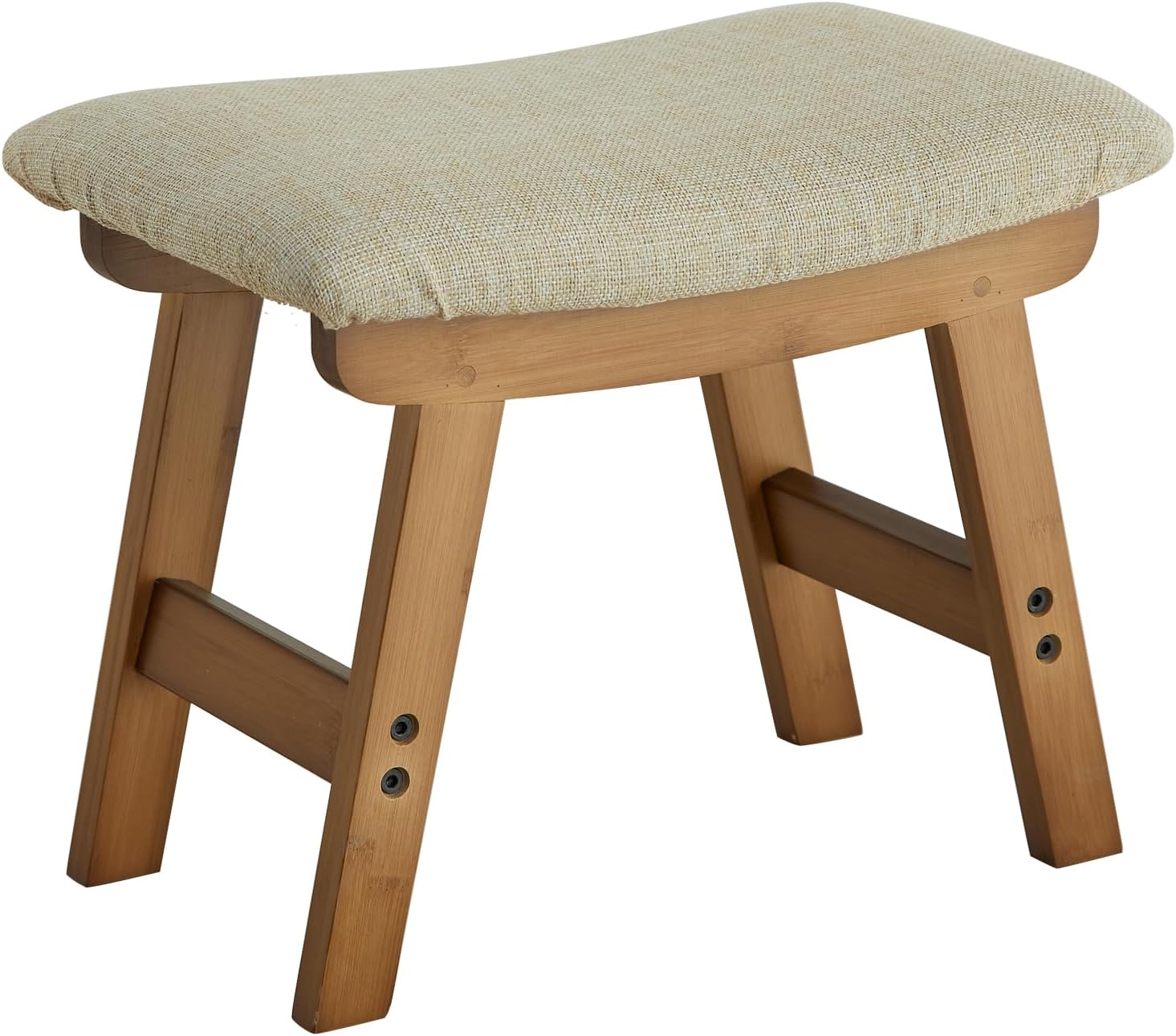 Foot Stool,Ottoman Foot Rest,Bamboo Foot Stool Under Desk,Small Stool for Living Room, Bedroom and Kitchen (Brown Legs - Beige Stool Surface)