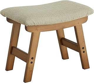 Foot Stool,Ottoman Foot Rest,Bamboo Foot Stool Under Desk,Small Stool for Living Room, Bedroom and Kitchen (Brown Legs - Beige Stool Surface)