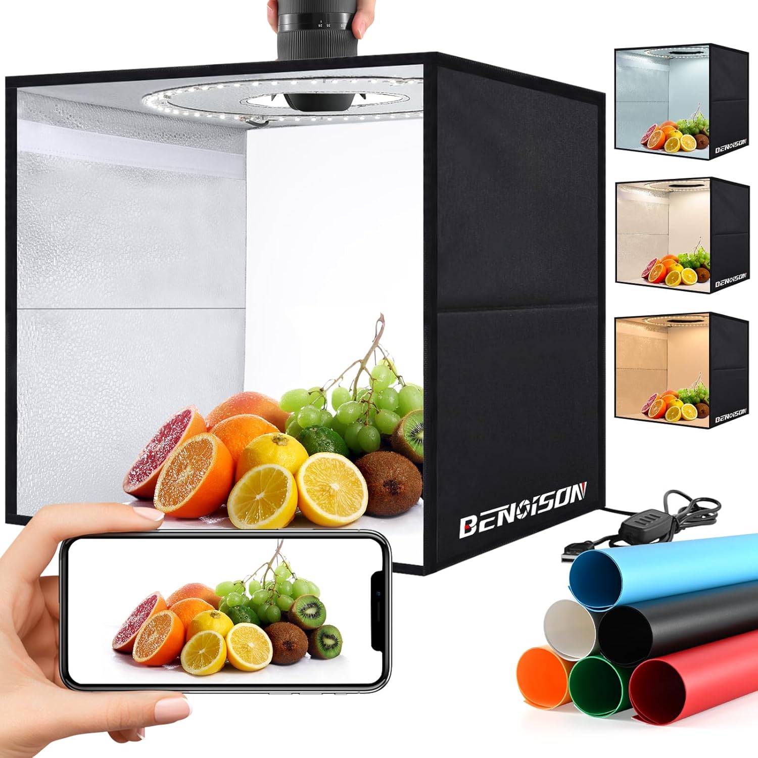 Light Box Photography - 16"x16" Portable Shooting Tent with 120 LEDs & 6 Backdrops for Jewelry Watches Cosmetics Food Photography