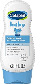 Cetaphil Baby Body Wash with Half Baby Lotion, Gentle Wash with Organic Calendula, Soothes Dry, Sensitive Skin for Everyday Use, Gentle Fragrance, Soap Free, Hypoallergenic, 7.8oz