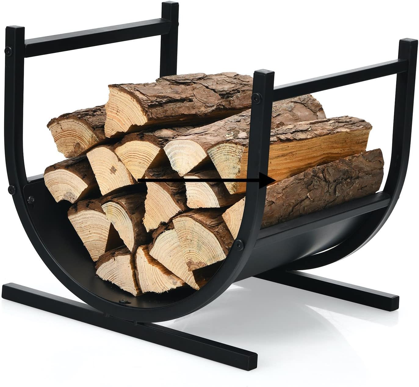 ORALNER 17 Inch Firewood Rack Indoor Outdoor, Small Decorative Wood Storage Rack with Handle, Fire Wood Carrier Lumber Stacker, U-shape Fireplace Log Holder for Wood Stove, Fire Pit