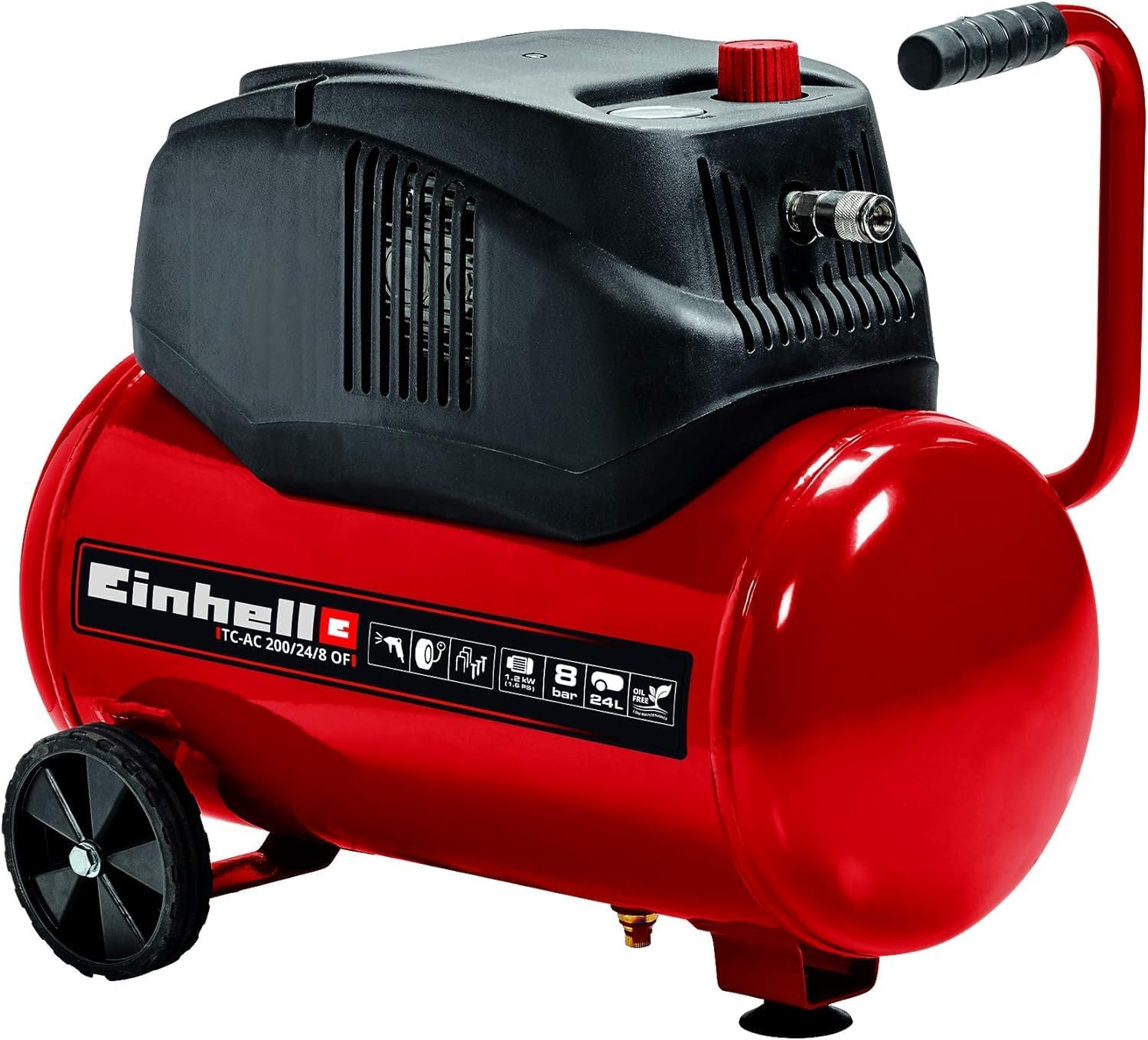 Einhell TC-AC 200/24/8 OF Air Compressor - 24L, 1200W, 240V, 8 Bar, 116 PSI, Oil-Free Service-Free Motor, Pressure Reducer, Safety Valve - Air Compressor For Workshops With 3 Year Warranty