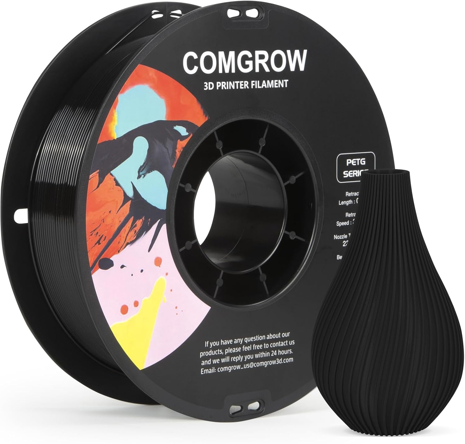 Comgrow PETG 3D Printer Filament 1.75mm, High Precision and Tough 3D Printer Filament (2LBS), Dimensional Accuracy +/- 0.02 mm, Fit Most 3D Printers Black
