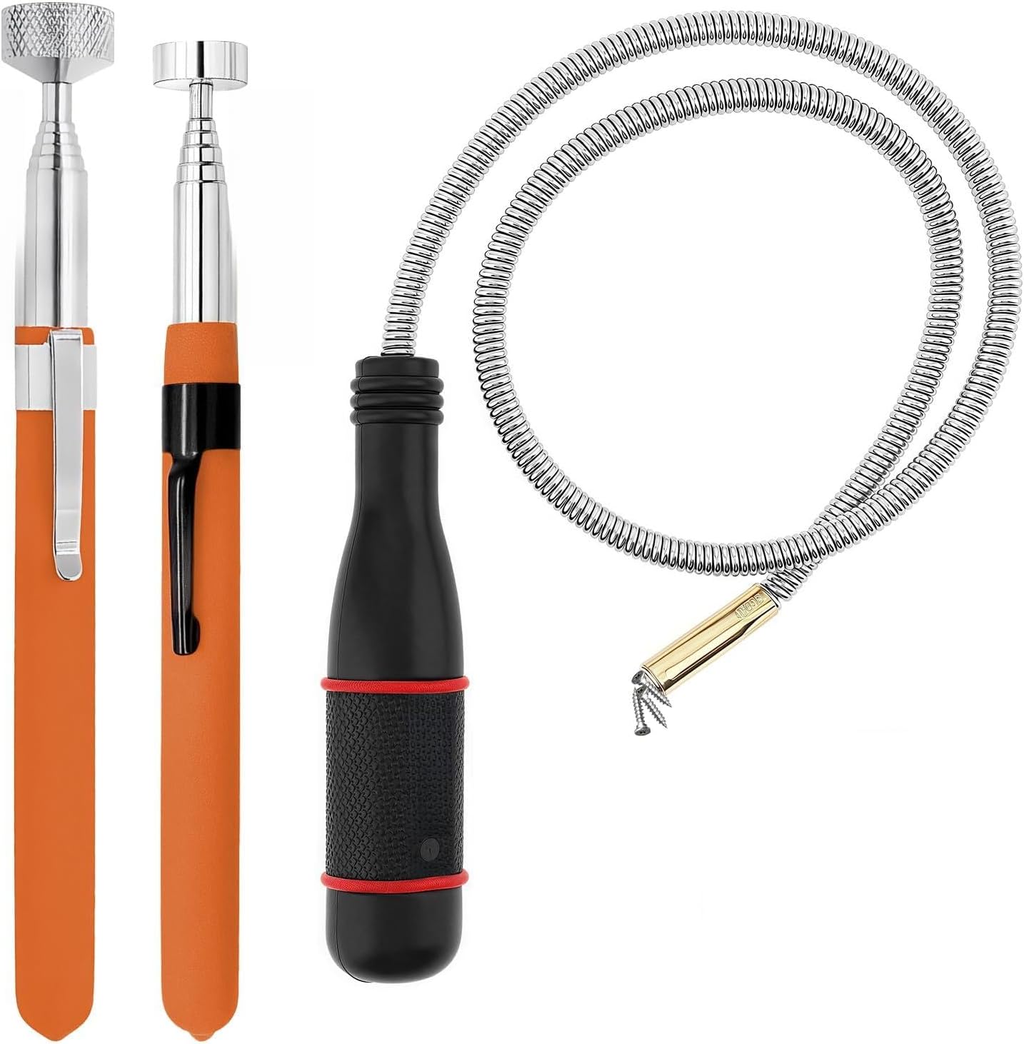 3Pcs Magnetic Pickup Kit, 8LB/10LB Portable Magnet Handheld Tool, 60CM Flexible Magnetic Rod, Retractable Magnetic Pickup Tool, Extendable Telescopic Magnetic Retrieval Tool for Pickup Screws Nuts