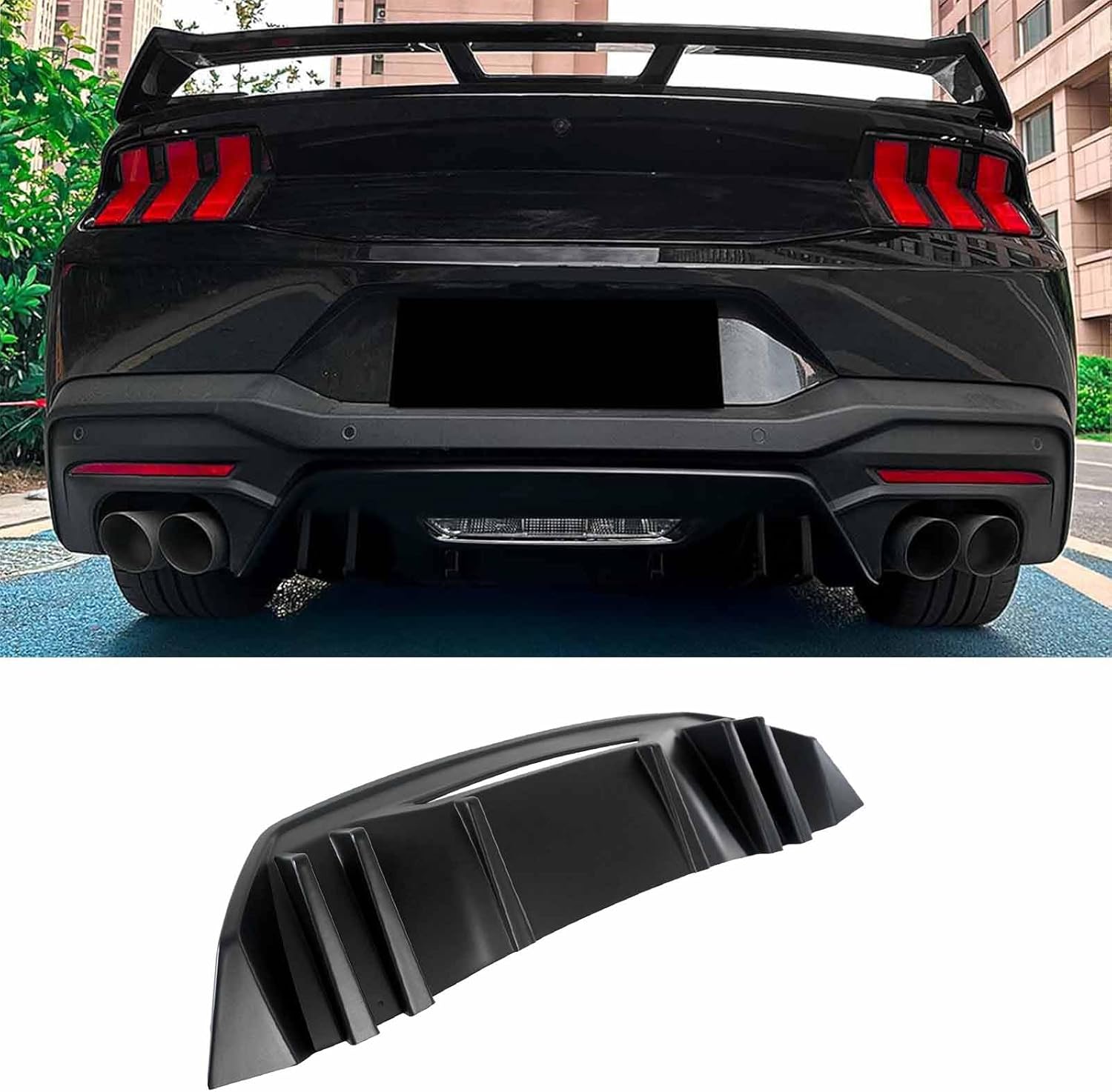 Rear Bumper Diffuser Shark Fin for Ford Mustang S650 GT Ecoboost 2024-2025 Add on Body Kit Splitter Spoiler (Matte Black)