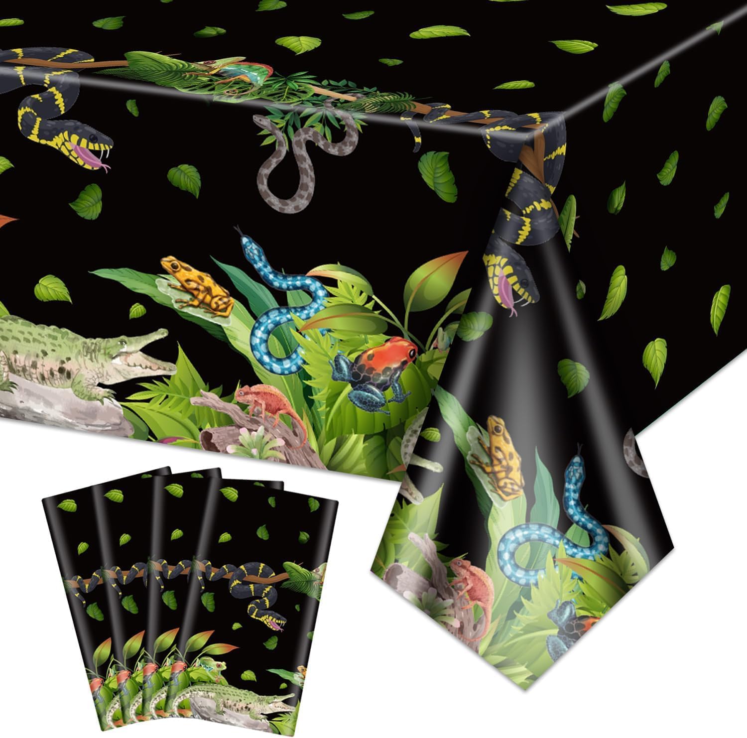 PTECDROTS 4Pcs Reptile Tablecloths - Rectangular Table Decoration for Lizard Swamp Reptile Birthday Party Supplies, 130 x 220cm